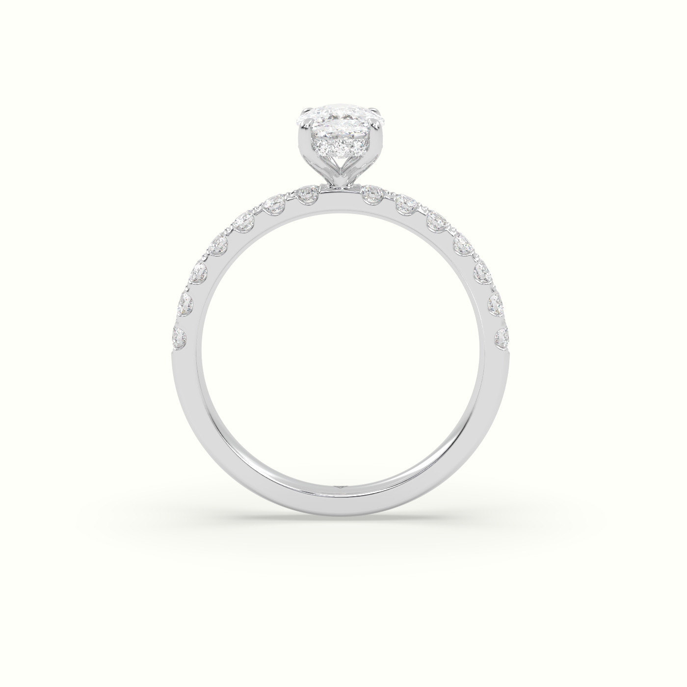 10K White Gold Cushion Cut Hidden Halo Side Stone Engagement Ring
