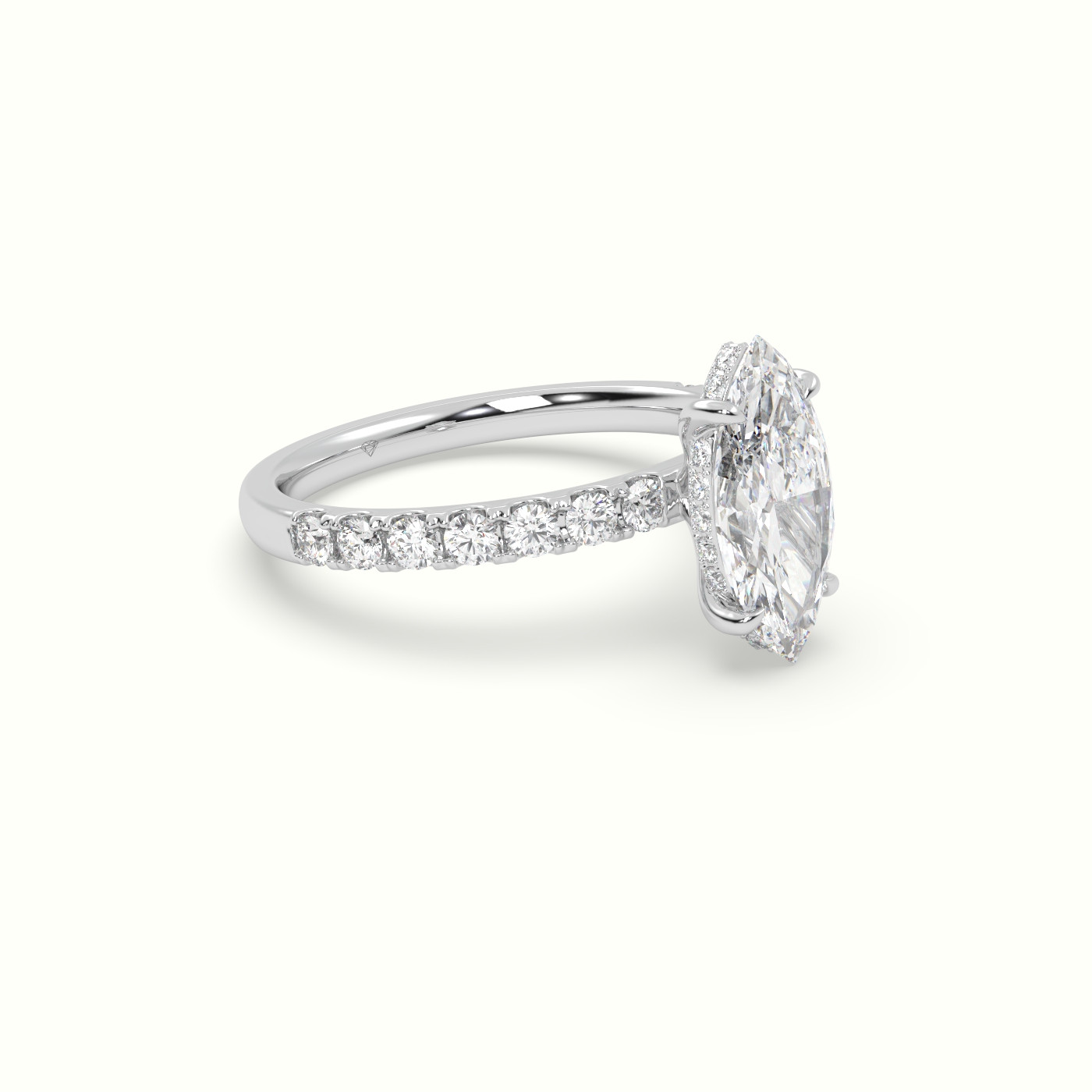 10K White Gold Marquise Cut Hidden Halo Side Stone Engagement Ring