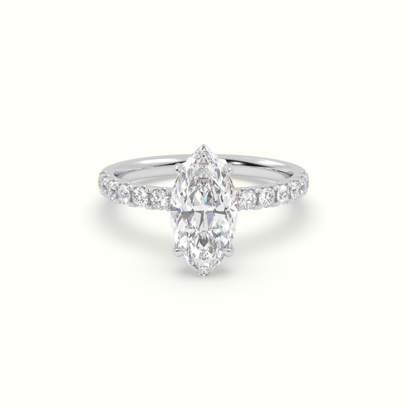 10K White Gold Marquise Cut Hidden Halo Side Stone Engagement Ring
