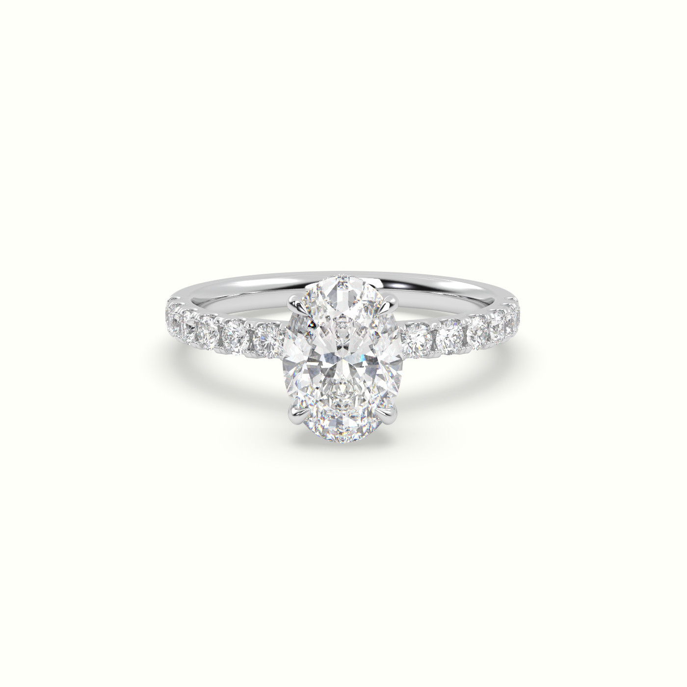 10K White Gold Oval Cut Hidden Halo Side Stone Engagement Ring