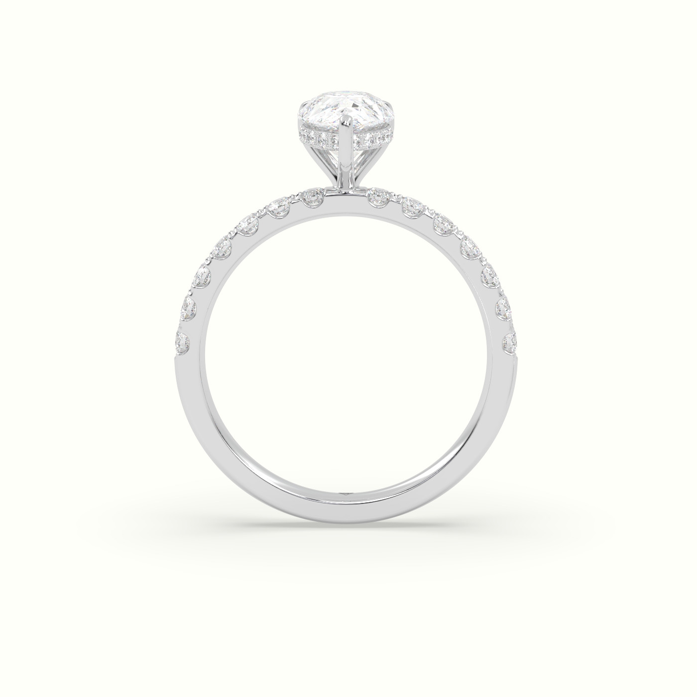 10K White Gold Pear Cut Hidden Halo Side Stone Engagement Ring