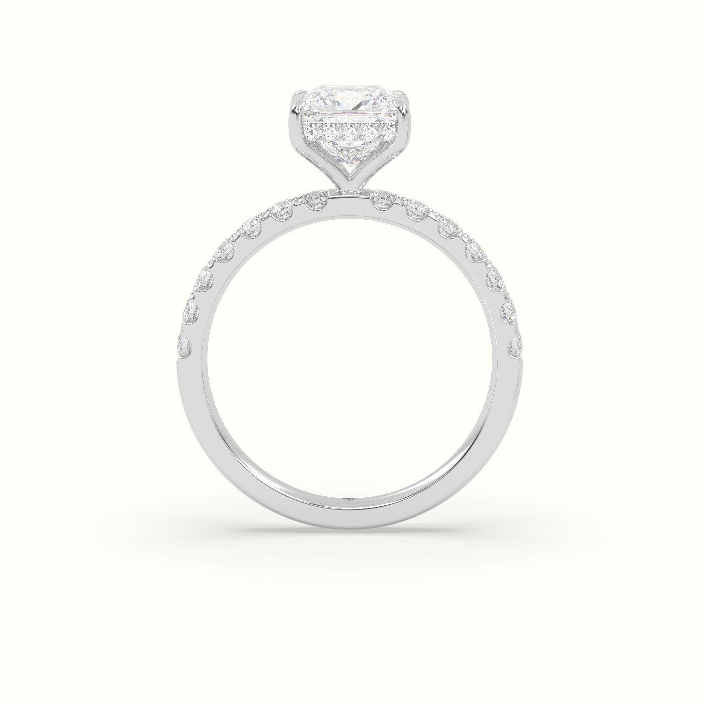 10K White Gold Princess Cut Hidden Halo Side Stone Engagement Ring