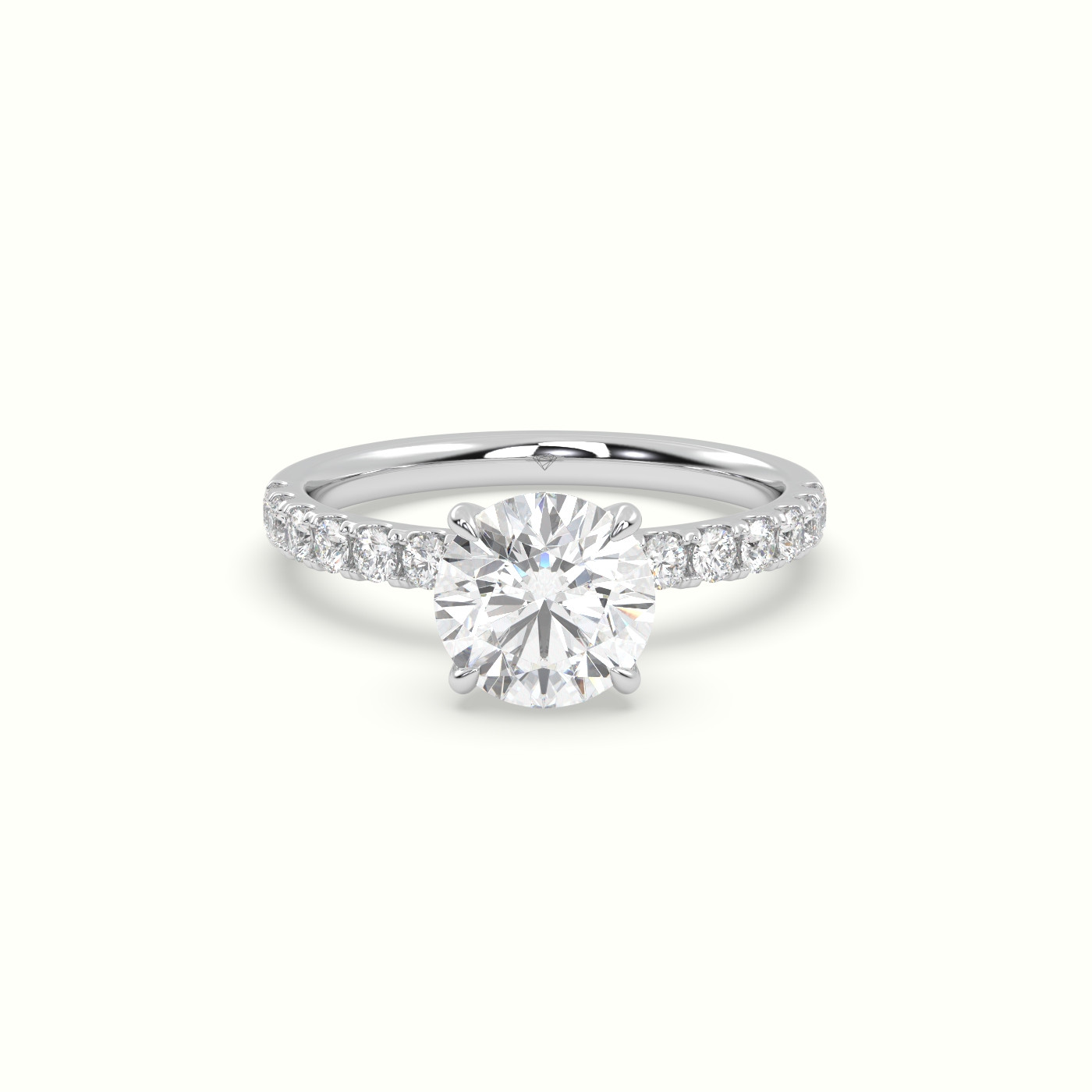 10K White Gold Round Cut Hidden Halo Side Stone Engagement Ring