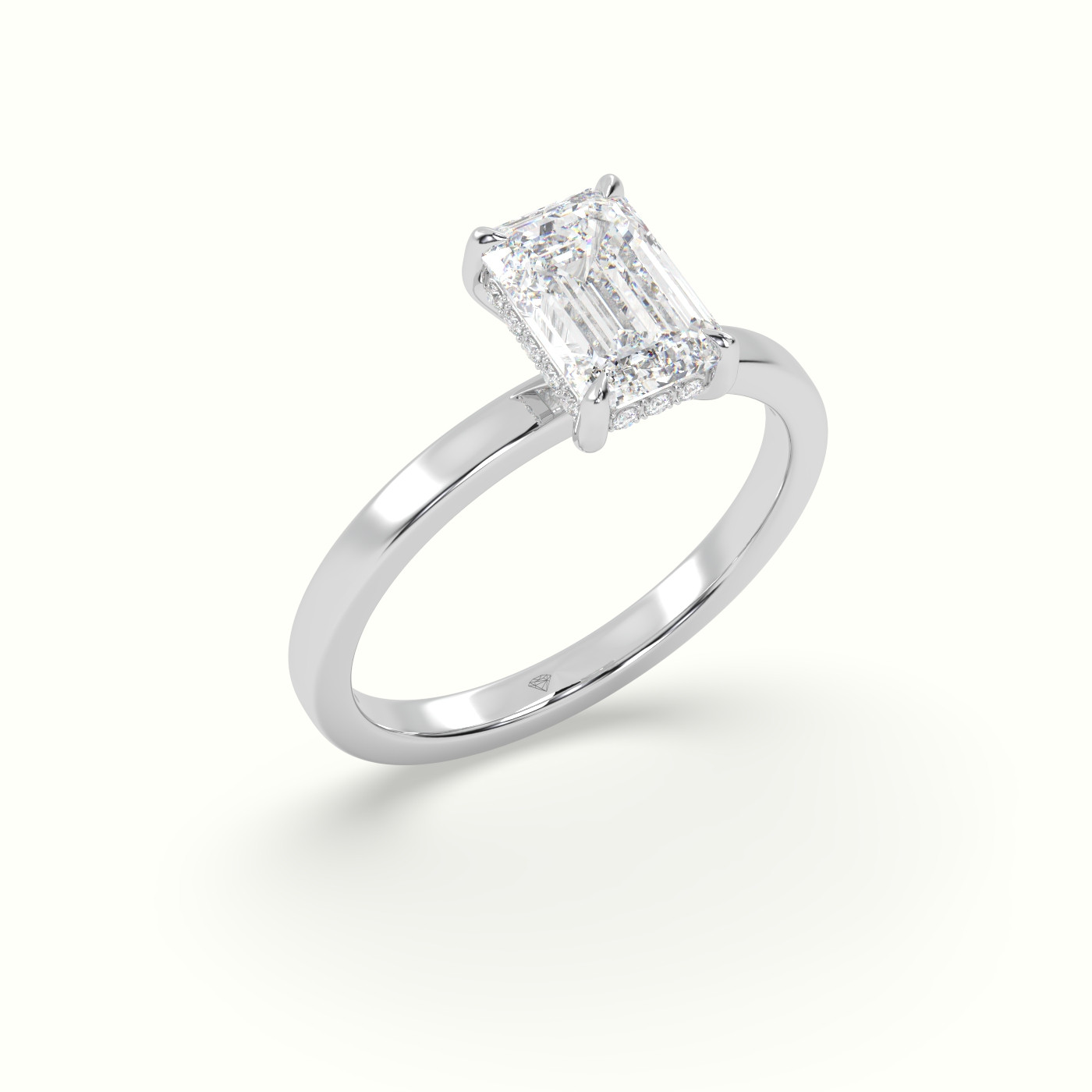 10K White Gold Emerald Cut Hidden Halo Engagement Ring