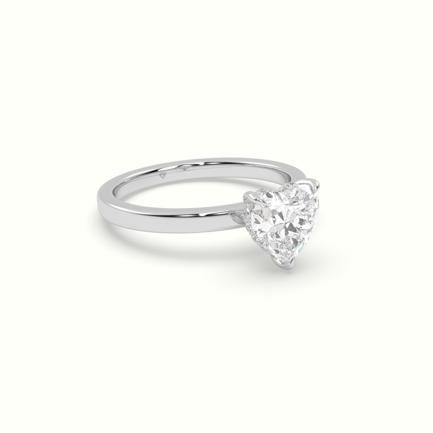 10K White Gold Heart Cut Hidden Halo Engagement Ring