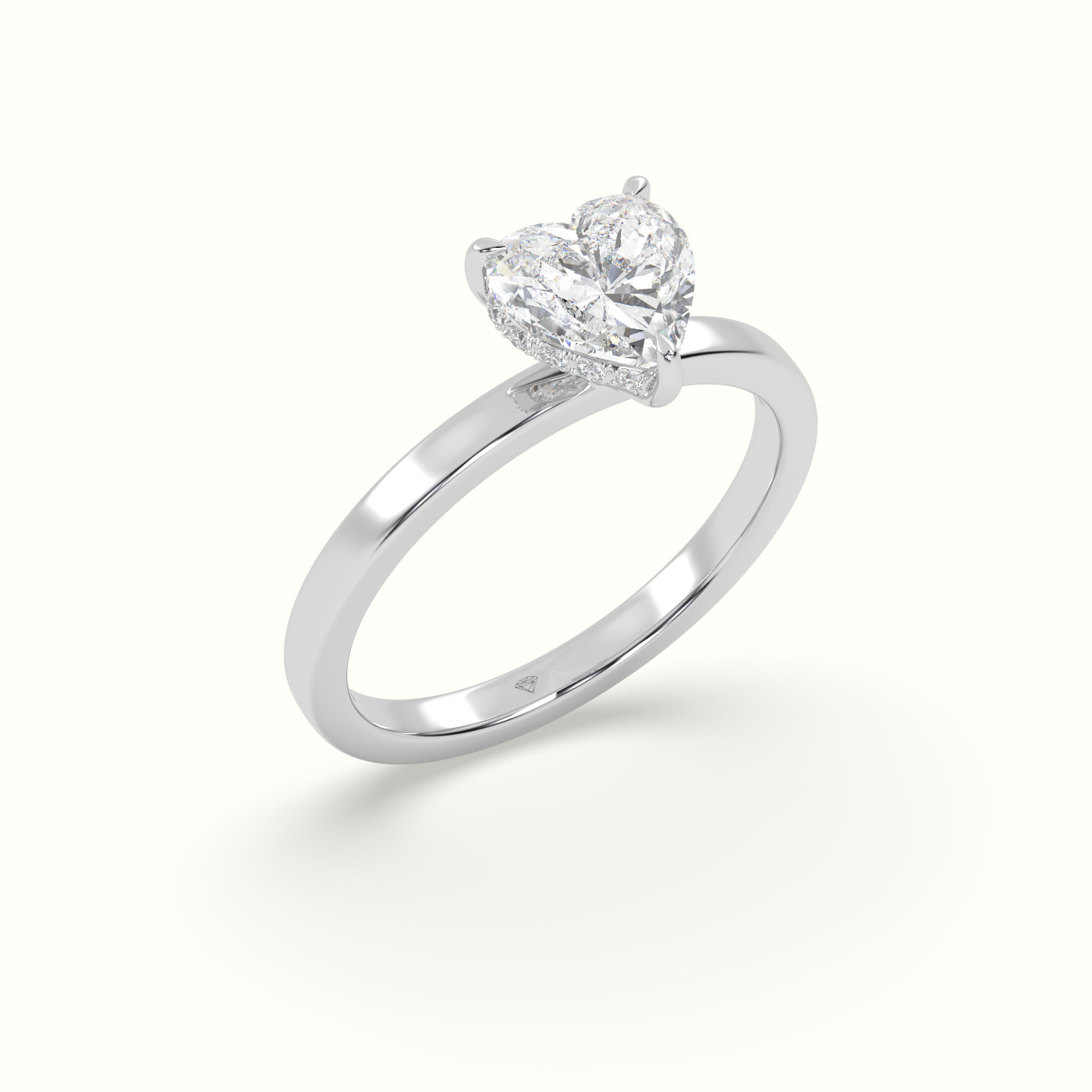 10K White Gold Heart Cut Hidden Halo Engagement Ring