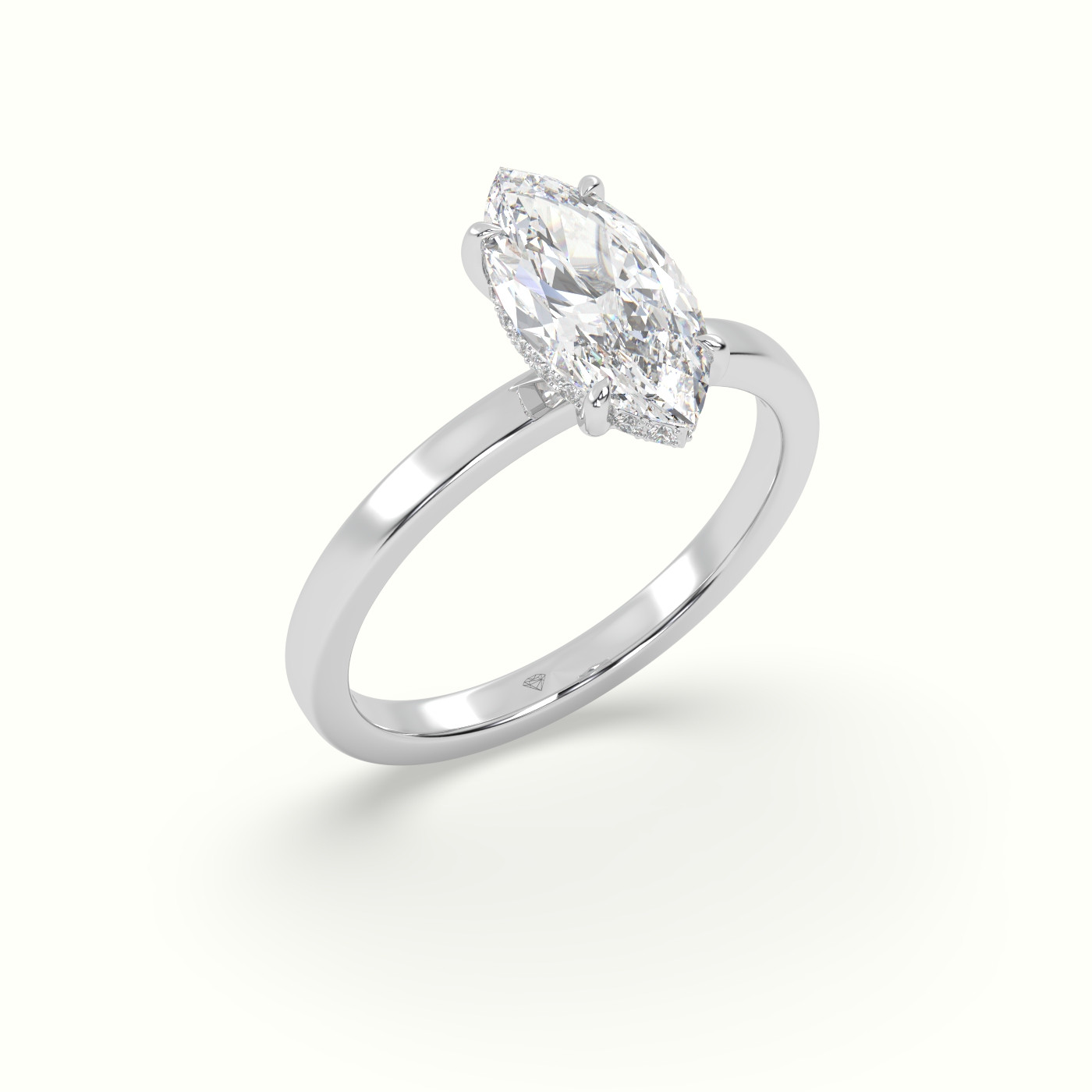 10K White Gold Marquise Cut Hidden Halo Engagement Ring