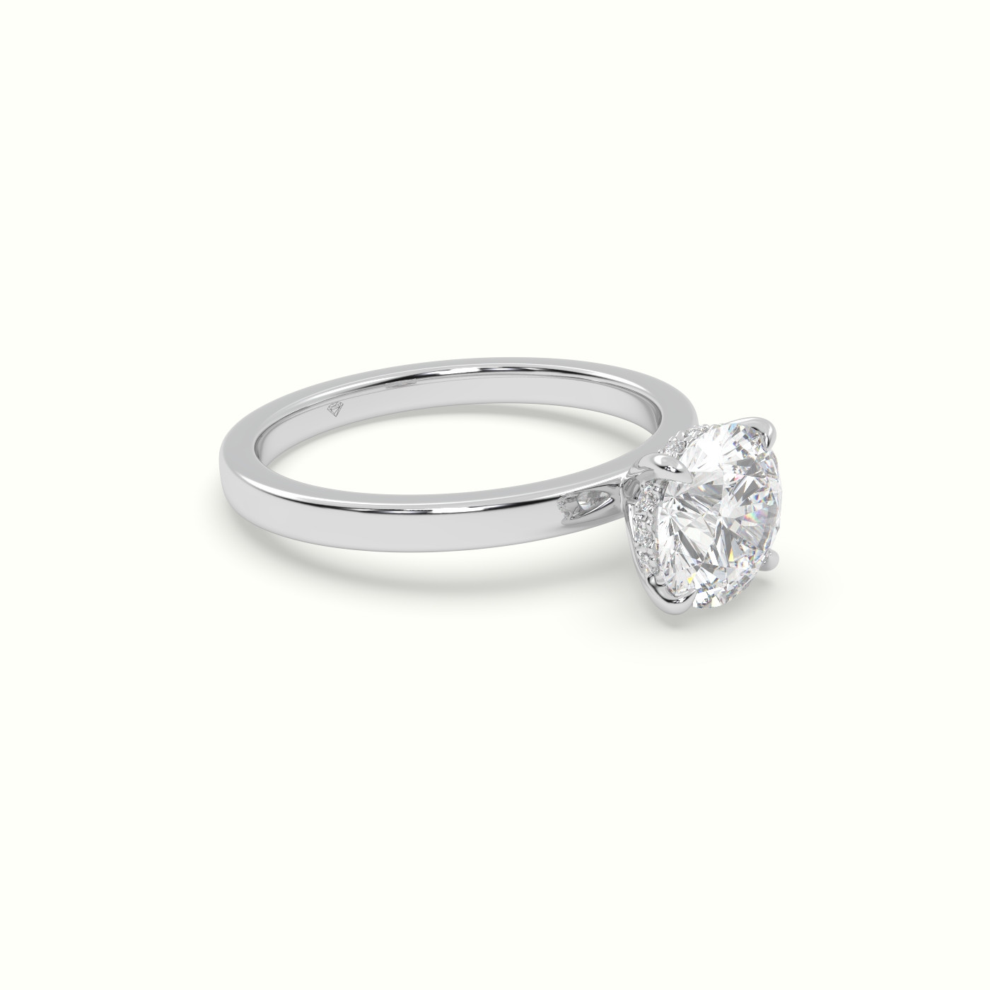 10K White Gold Round Cut Hidden Halo Engagement Ring