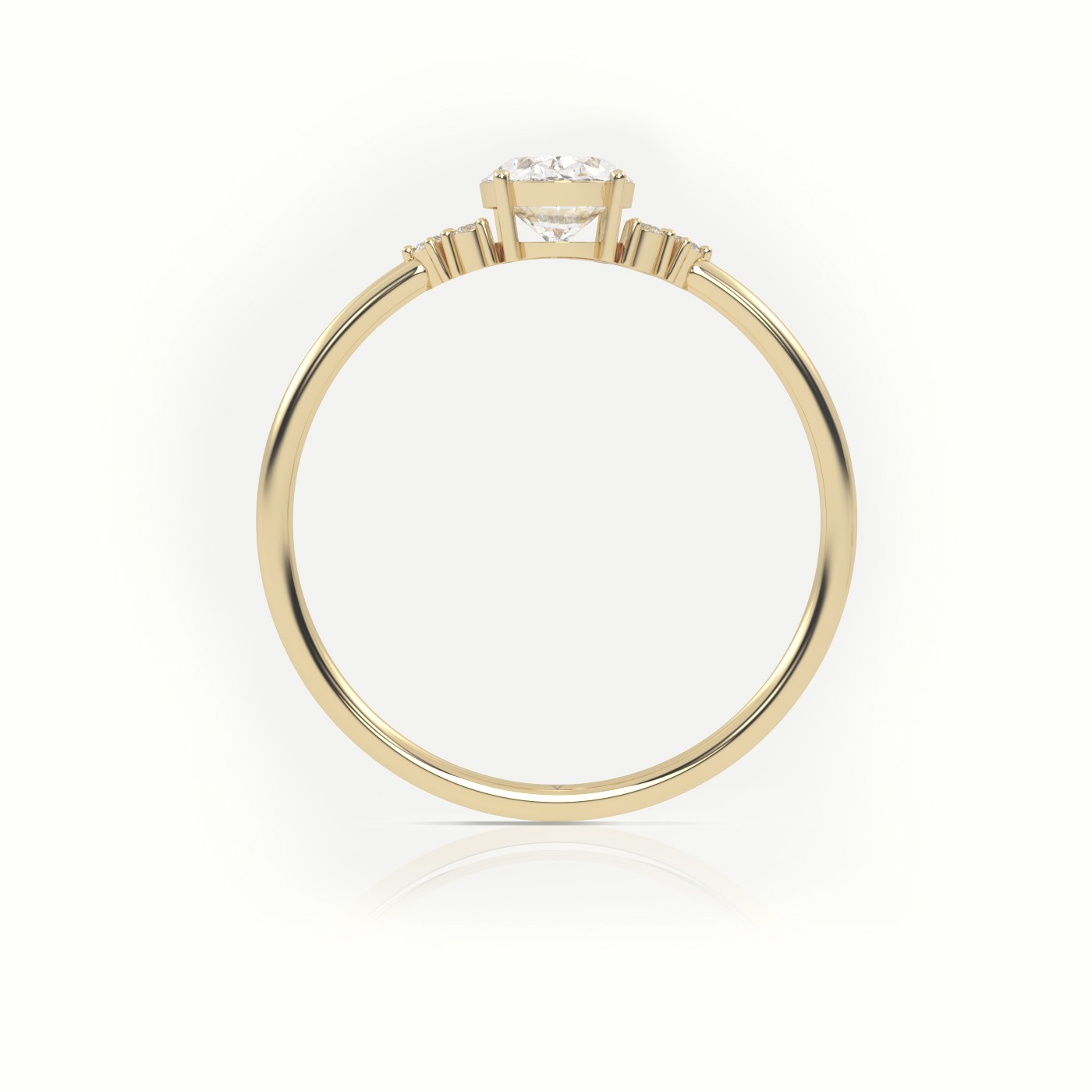 10K YELLOW GOLD OVAL CUT DIAMOND 4 PRONGS SIDE STONE DESIGNER RING