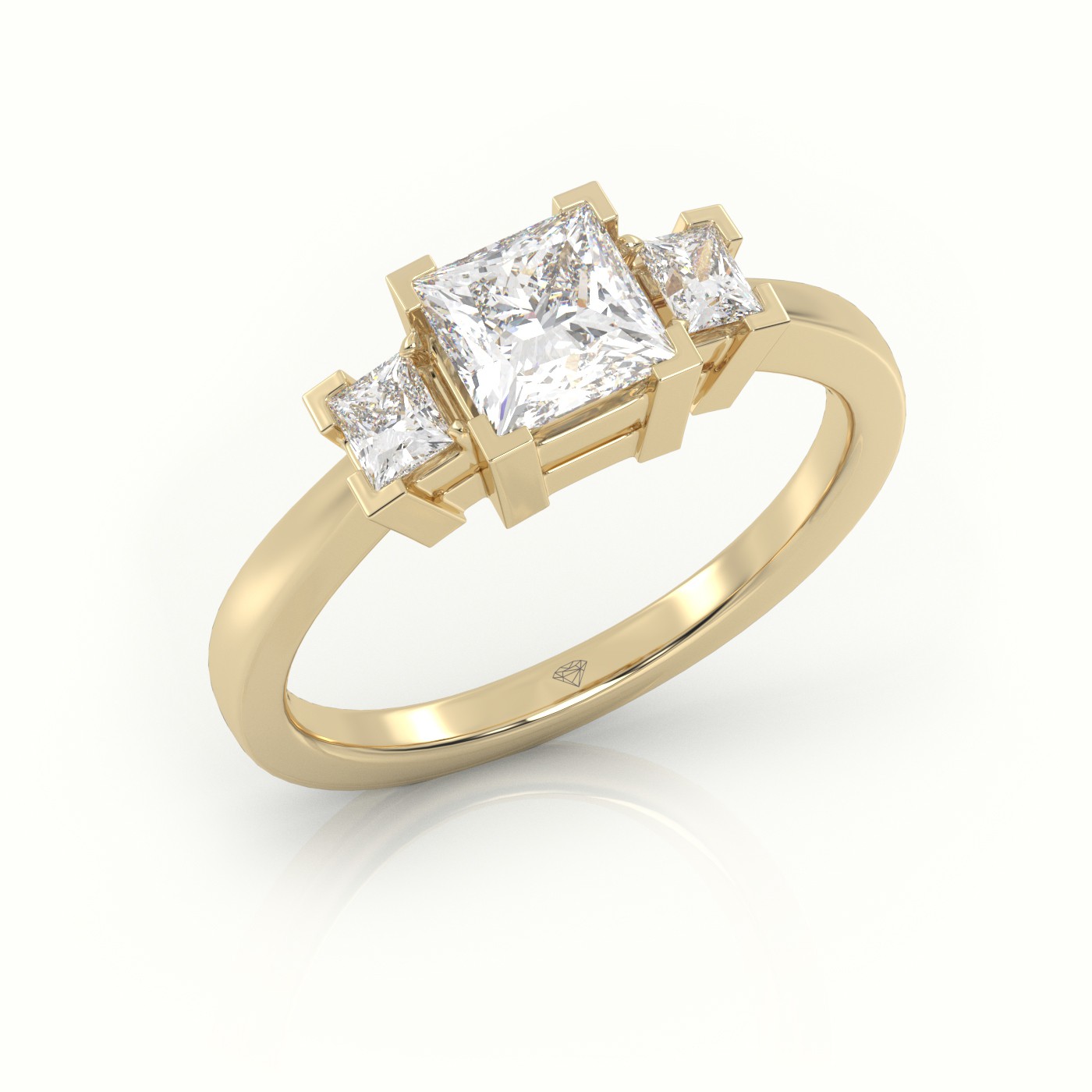 10K YELLOW GOLD PRINCESS CUT DIAMOND SIDE STONES ENGAGEMENT RING