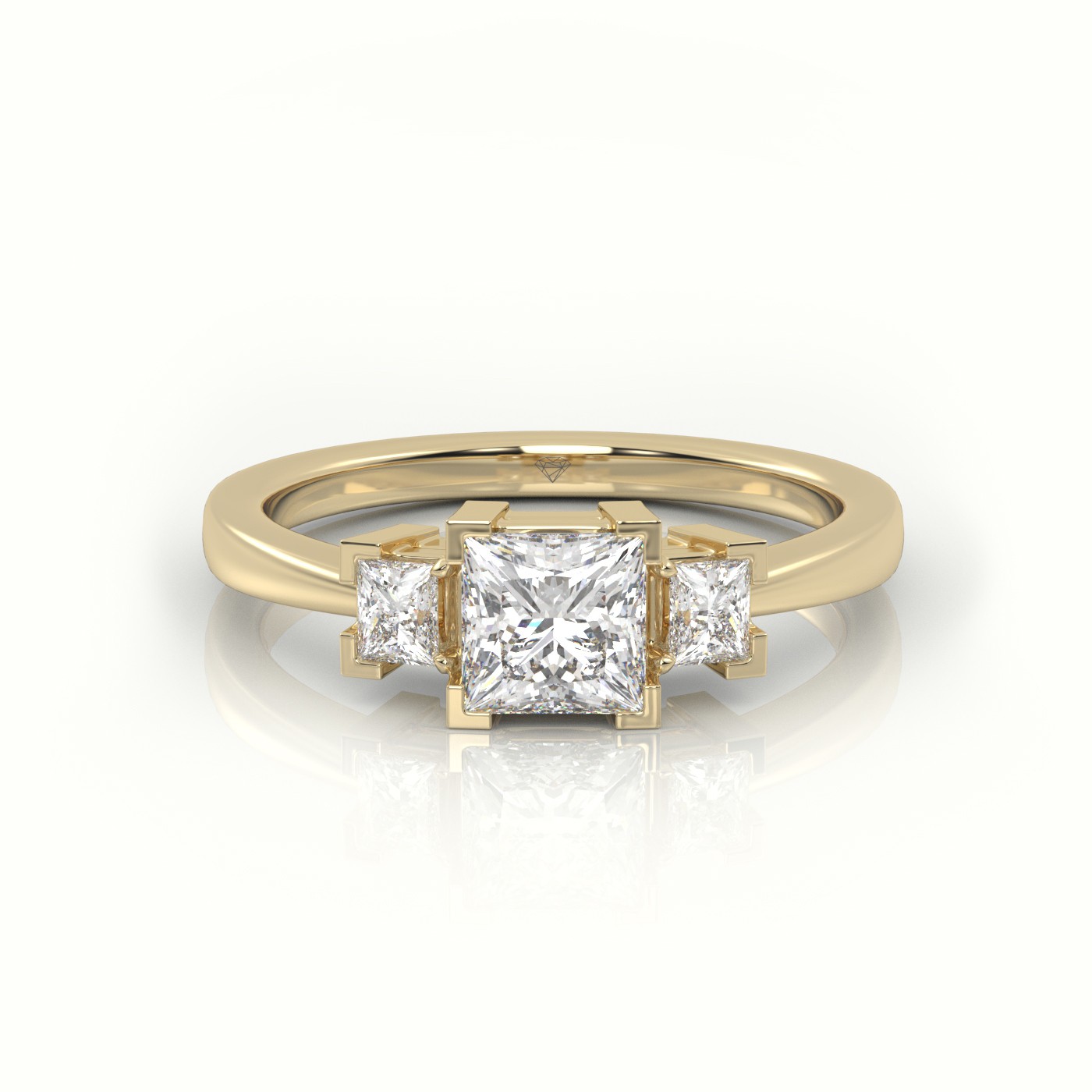 10K YELLOW GOLD PRINCESS CUT DIAMOND SIDE STONES ENGAGEMENT RING