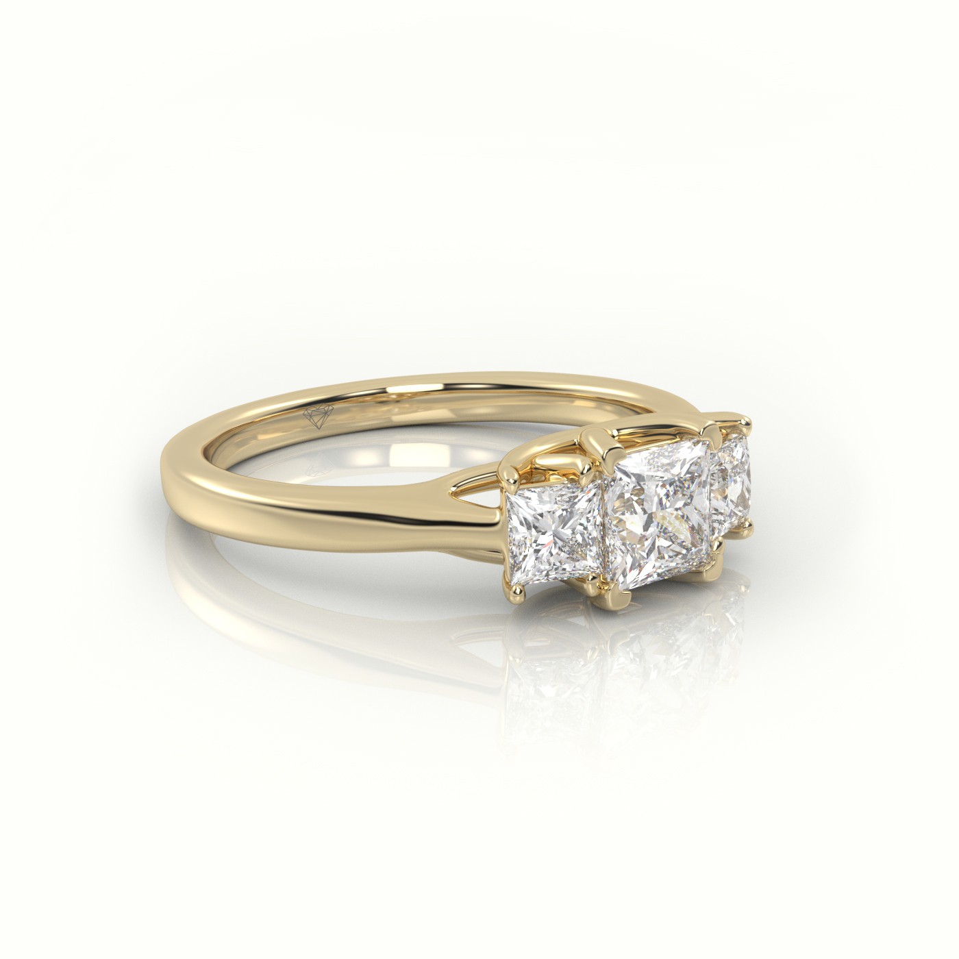 10K YELLOW GOLD PRINCESS CUT DIAMOND 4 PRONGS SIDE STONE ENGAGEMENT RING