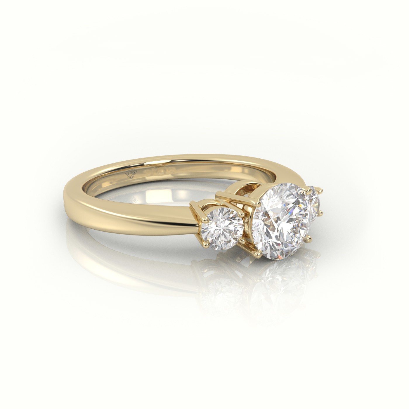10K YELLOW GOLD ROUND CUT DIAMOND 4 PRONGS SIDE-STONE ENGAGEMENT RING