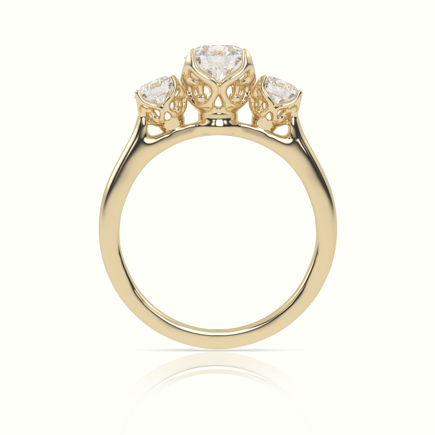10K YELLOW GOLD ROUND-CUT DIAMOND 4 PRONGS SIDE STONE ENGAGEMENT RING