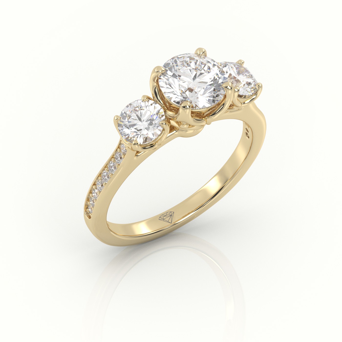 10K YELLOW GOLD ROUND CUT DIAMOND SIDE STONE CHANNEL SETTING ENGAGEMENT RING