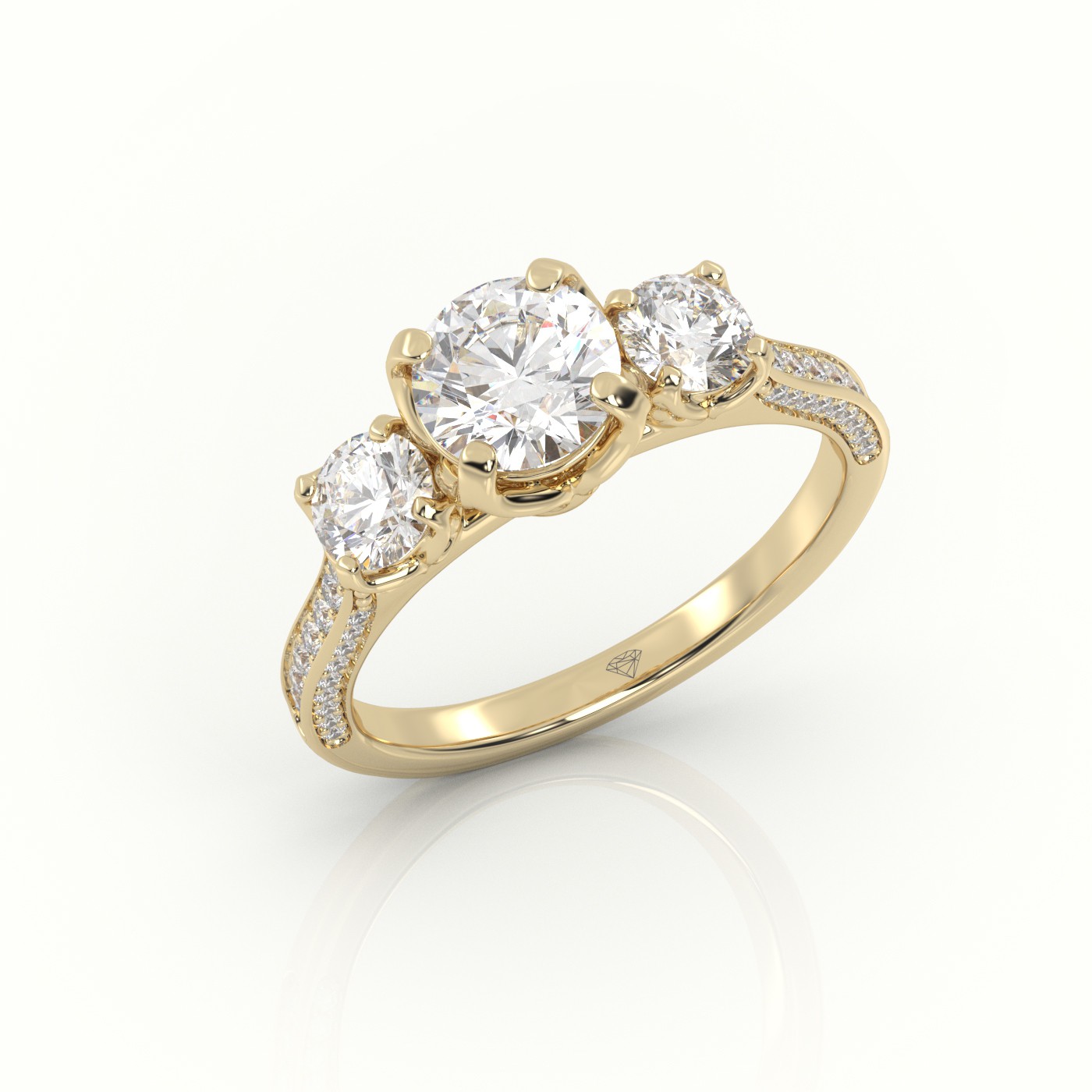 10K YELLOW GOLD ROUND-CUT DIAMOND SIDE STONE PAVE SETTING ENGAGEMENT RING