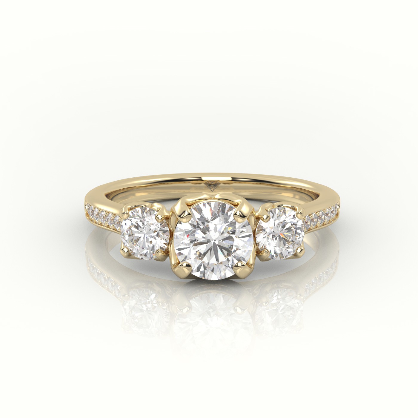 10K YELLOW GOLD ROUND CUT DIAMOND SIDE-STONE PAVE SETTING ENGAGEMENT RING