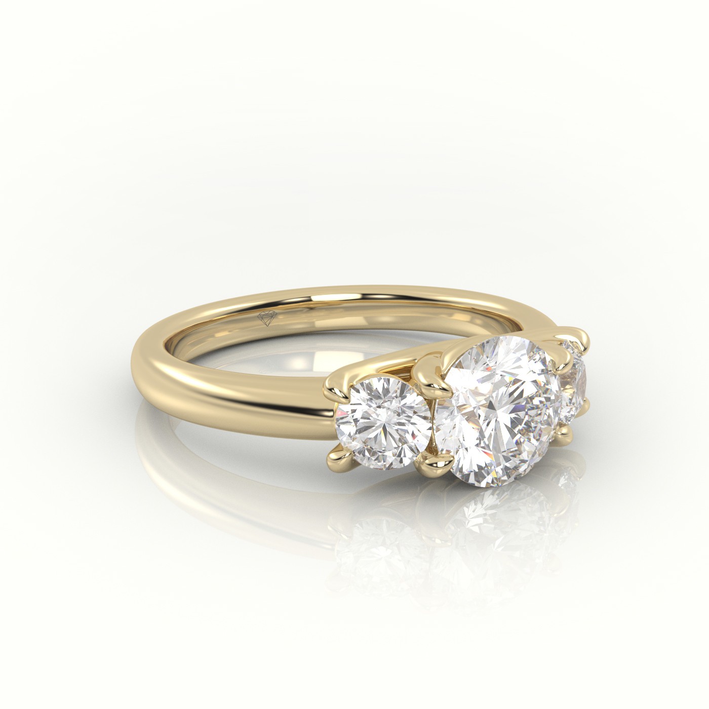 10K YELLOW GOLD ROUND CUT DIAMOND 4 PRONGS SIDE STONES ENGAGEMENT RING