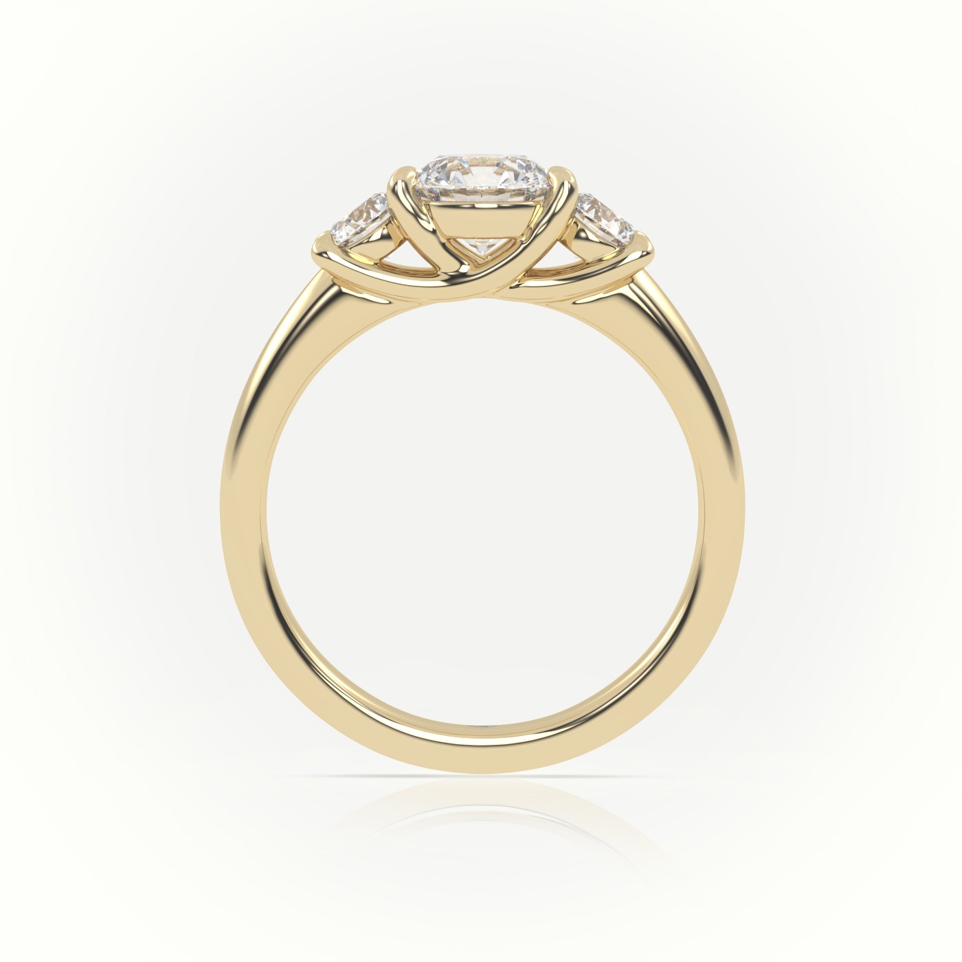 10K YELLOW GOLD ROUND CUT DIAMOND 4 PRONGS SIDE STONES ENGAGEMENT RING
