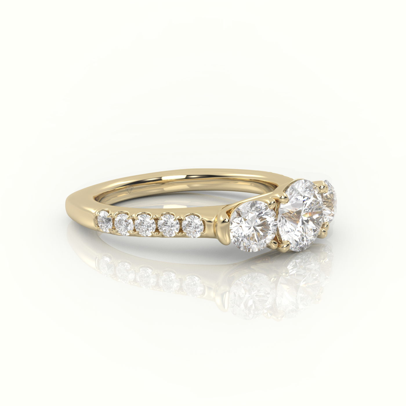 10K YELLOW GOLD ROUND CUT DIAMOND SIDE-STONE PAVE SETTING ENGAGEMENT RING