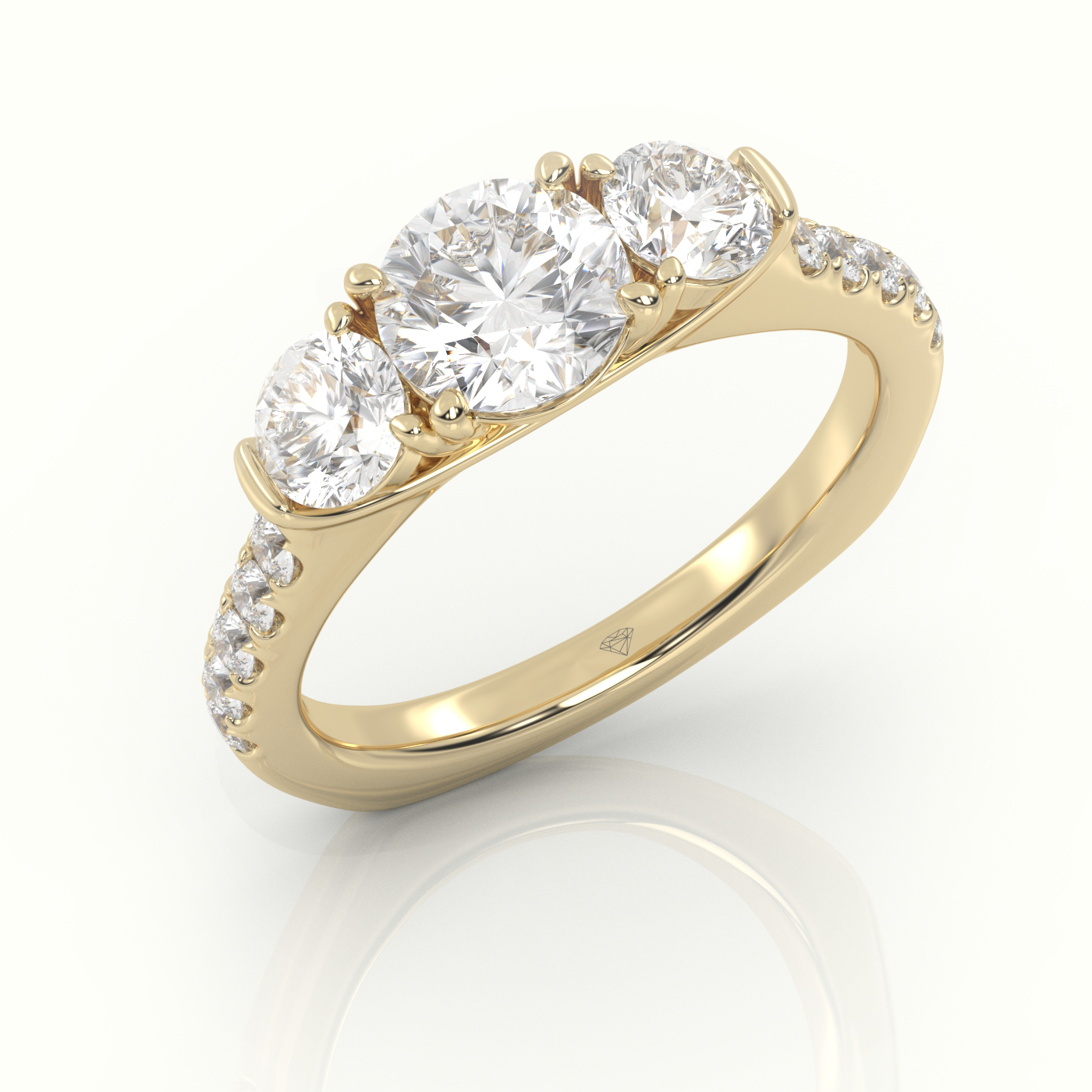 10K YELLOW GOLD ROUND CUT DIAMOND SIDE-STONE PAVE SETTING ENGAGEMENT RING