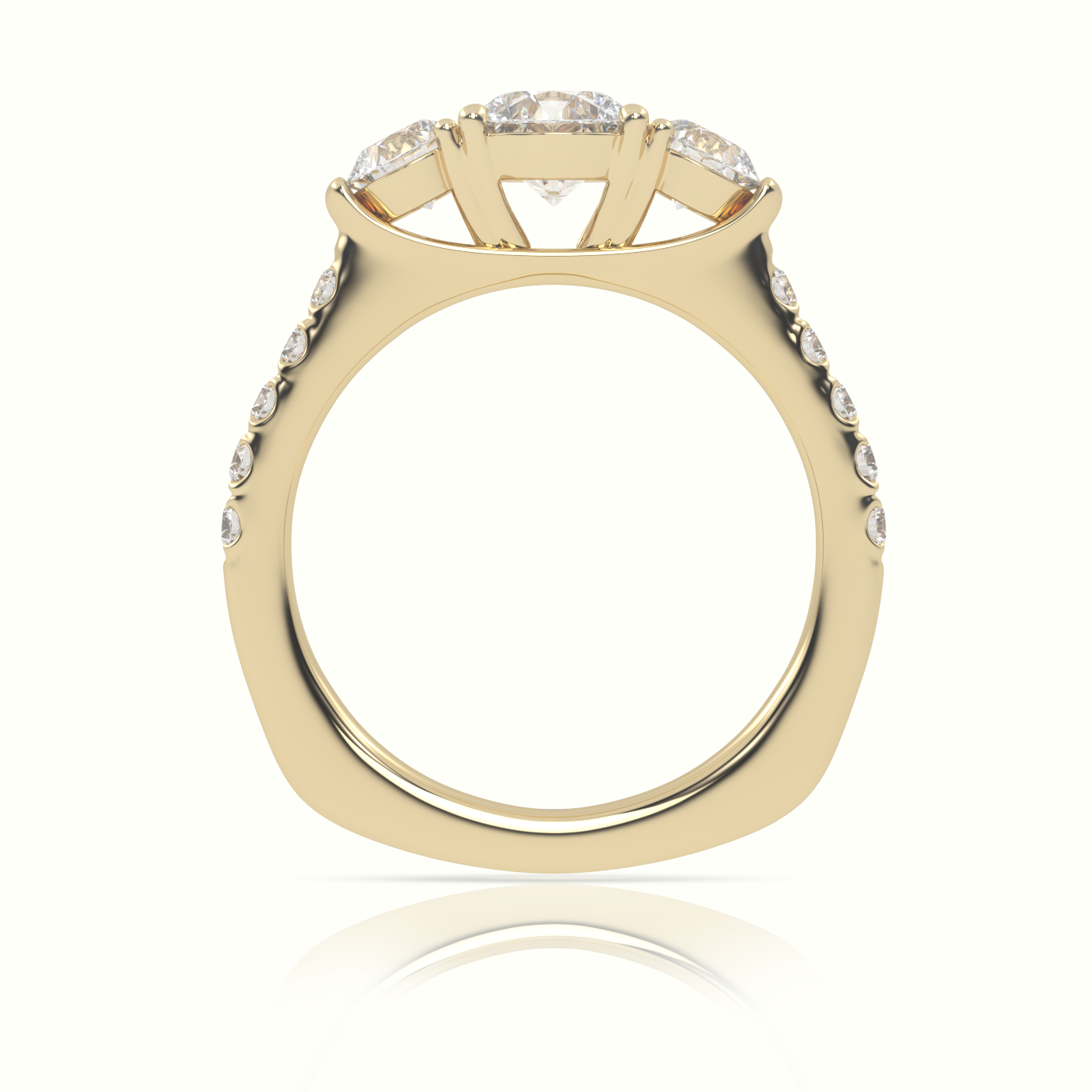 10K YELLOW GOLD ROUND CUT DIAMOND SIDE-STONE PAVE SETTING ENGAGEMENT RING