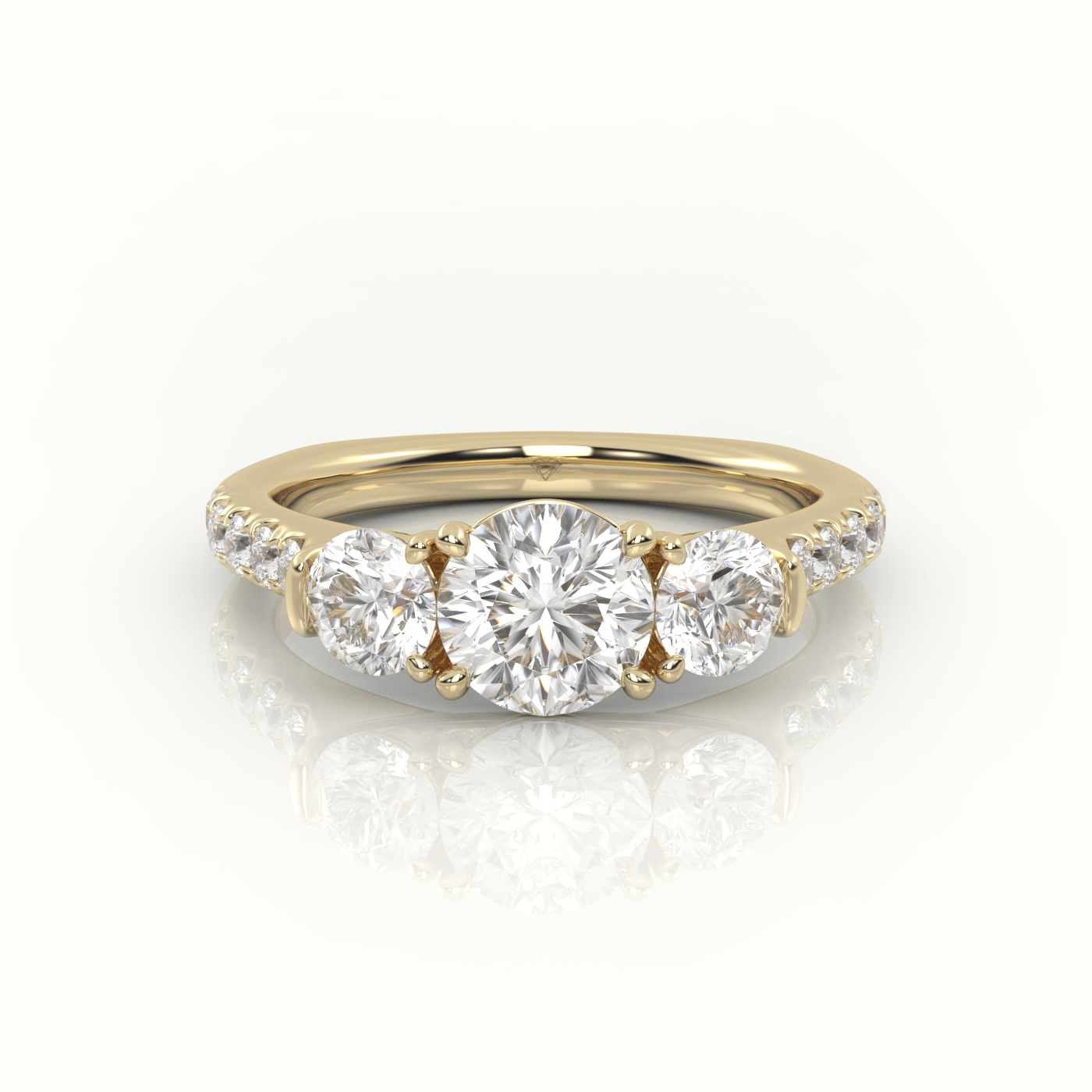 10K YELLOW GOLD ROUND CUT DIAMOND SIDE-STONE PAVE SETTING ENGAGEMENT RING