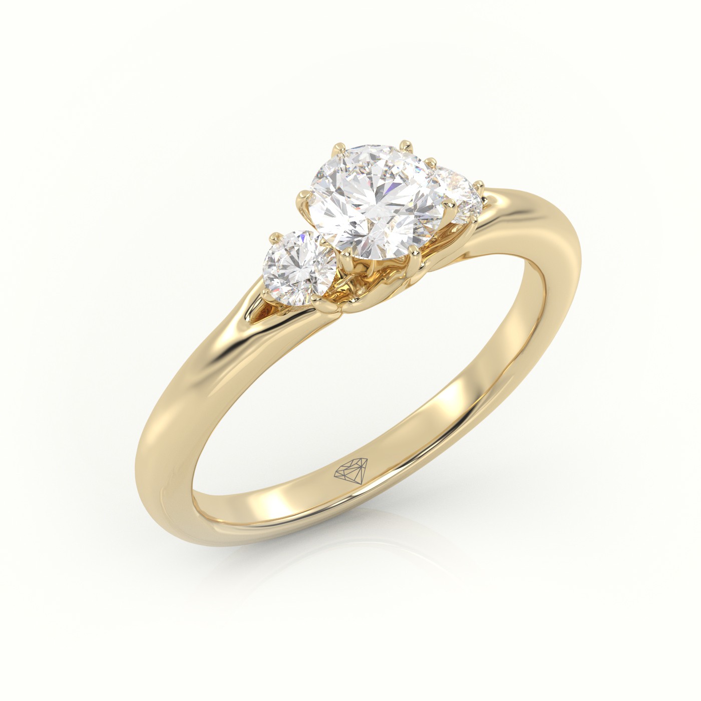 10K YELLOW GOLD ROUND CUT DIAMOND SIDE STONE DESIGNER ENGAGEMENT RING