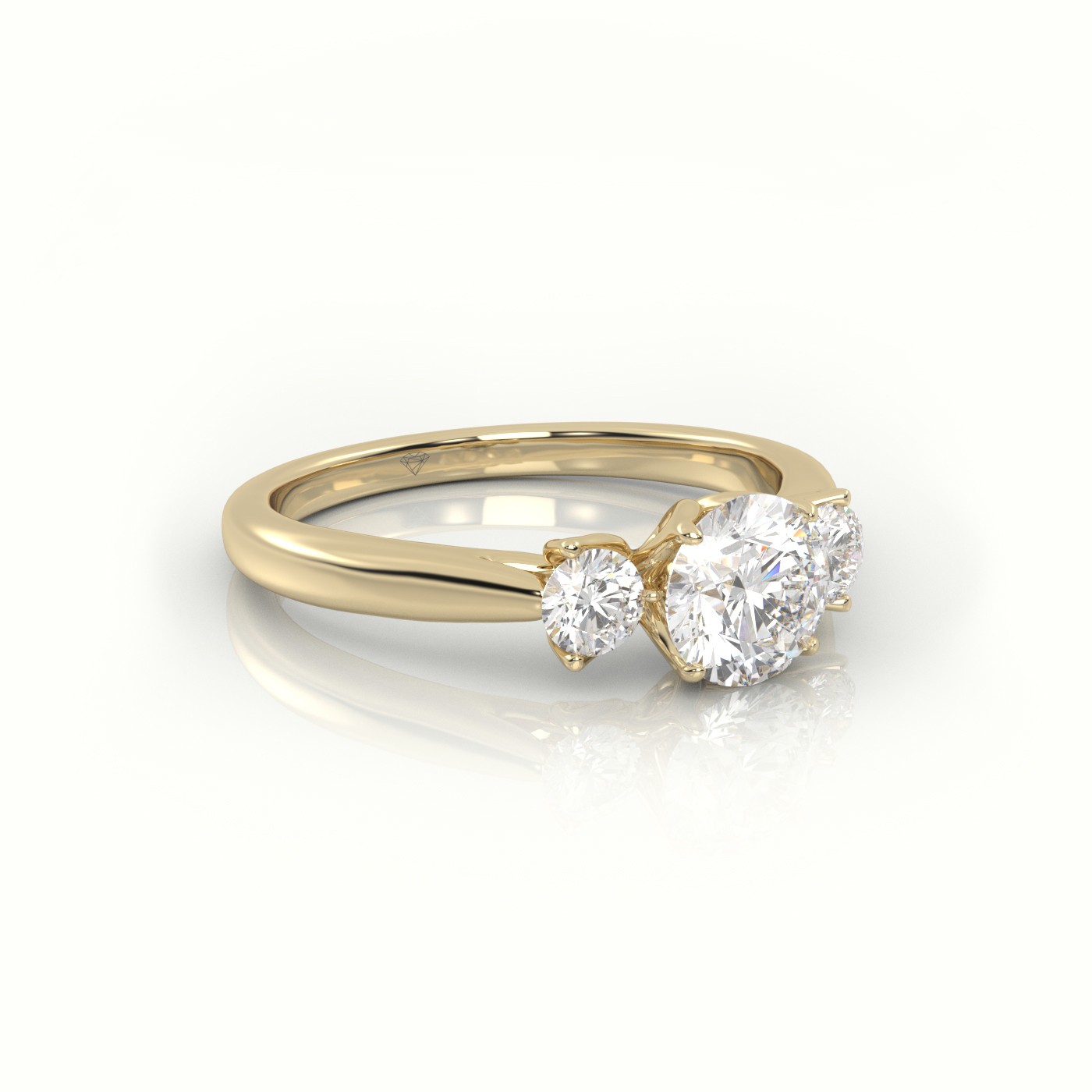 10K YELLOW GOLD ROUND CUT DIAMOND SIDE STONE ENGAGEMENT RING