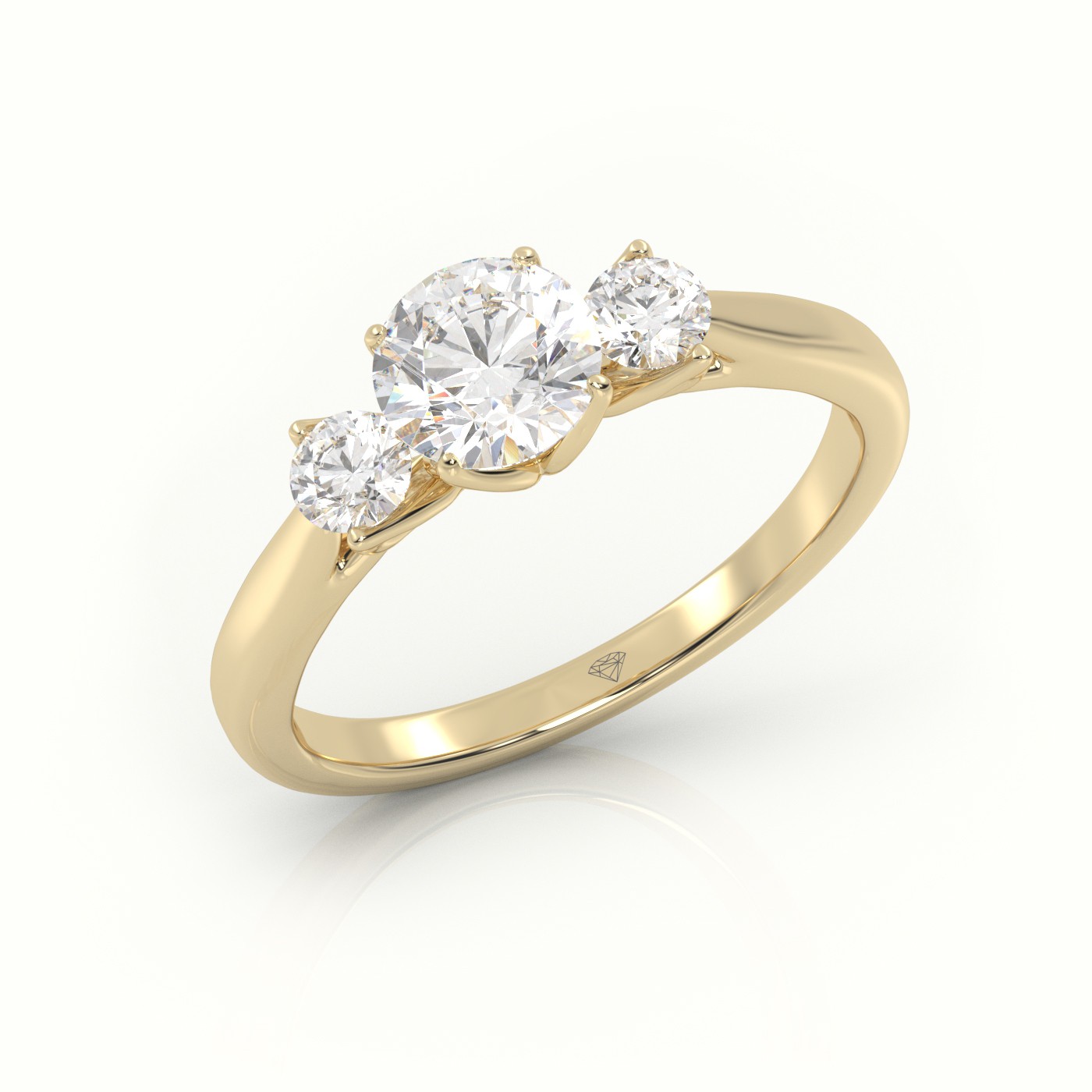 10K YELLOW GOLD ROUND CUT DIAMOND SIDE STONE ENGAGEMENT RING