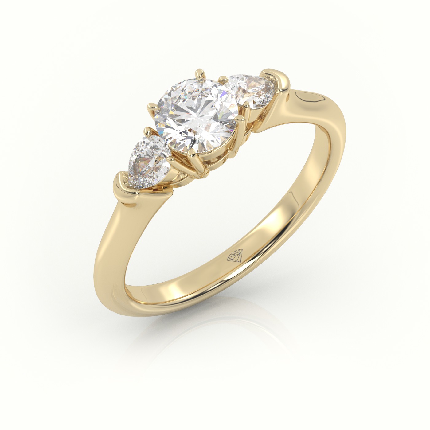 10K YELLOW GOLD ROUND CUT DIAMOND 4 PRONGS SIDE STONE ENGAGEMENT RING