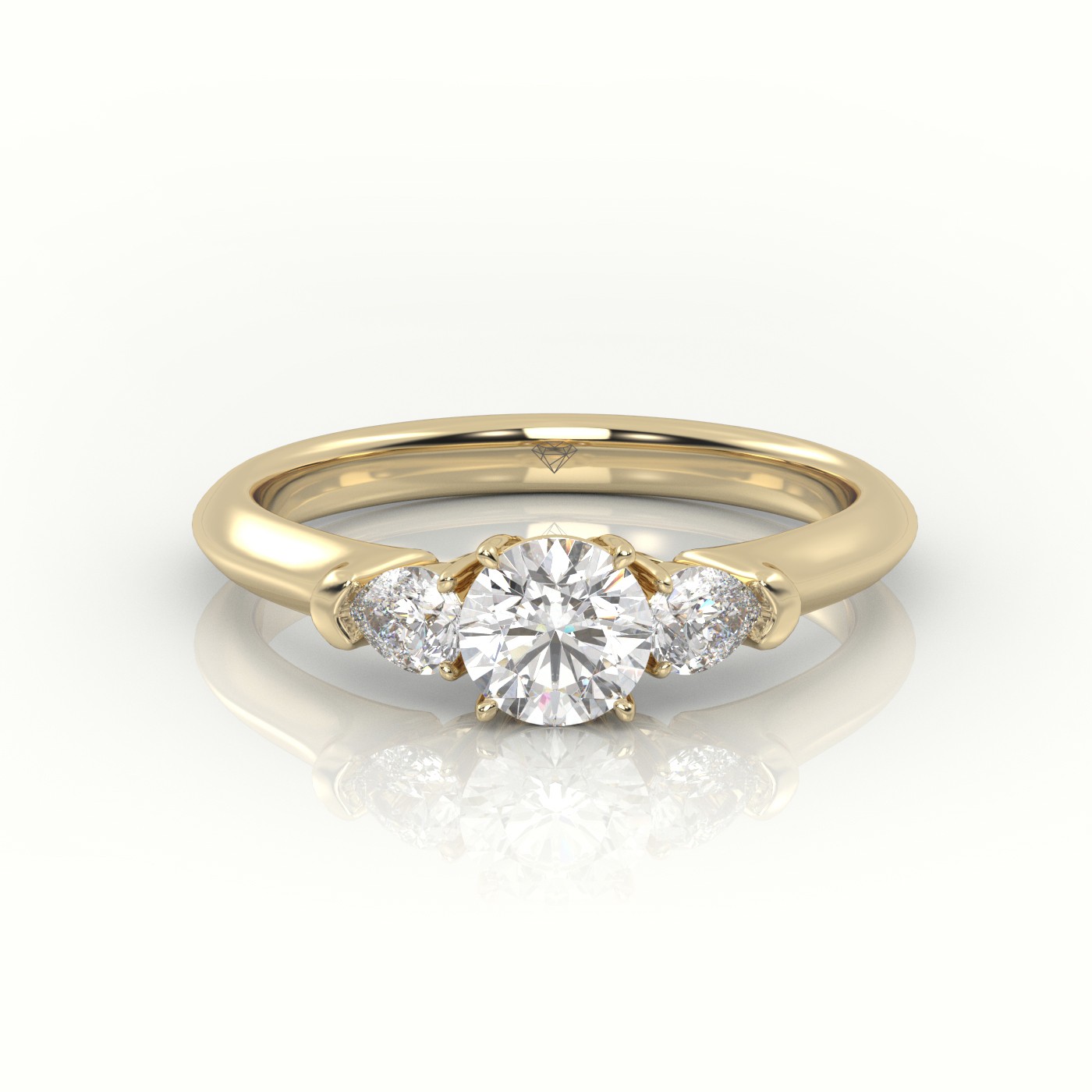 10K YELLOW GOLD ROUND CUT DIAMOND 4 PRONGS SIDE STONE ENGAGEMENT RING