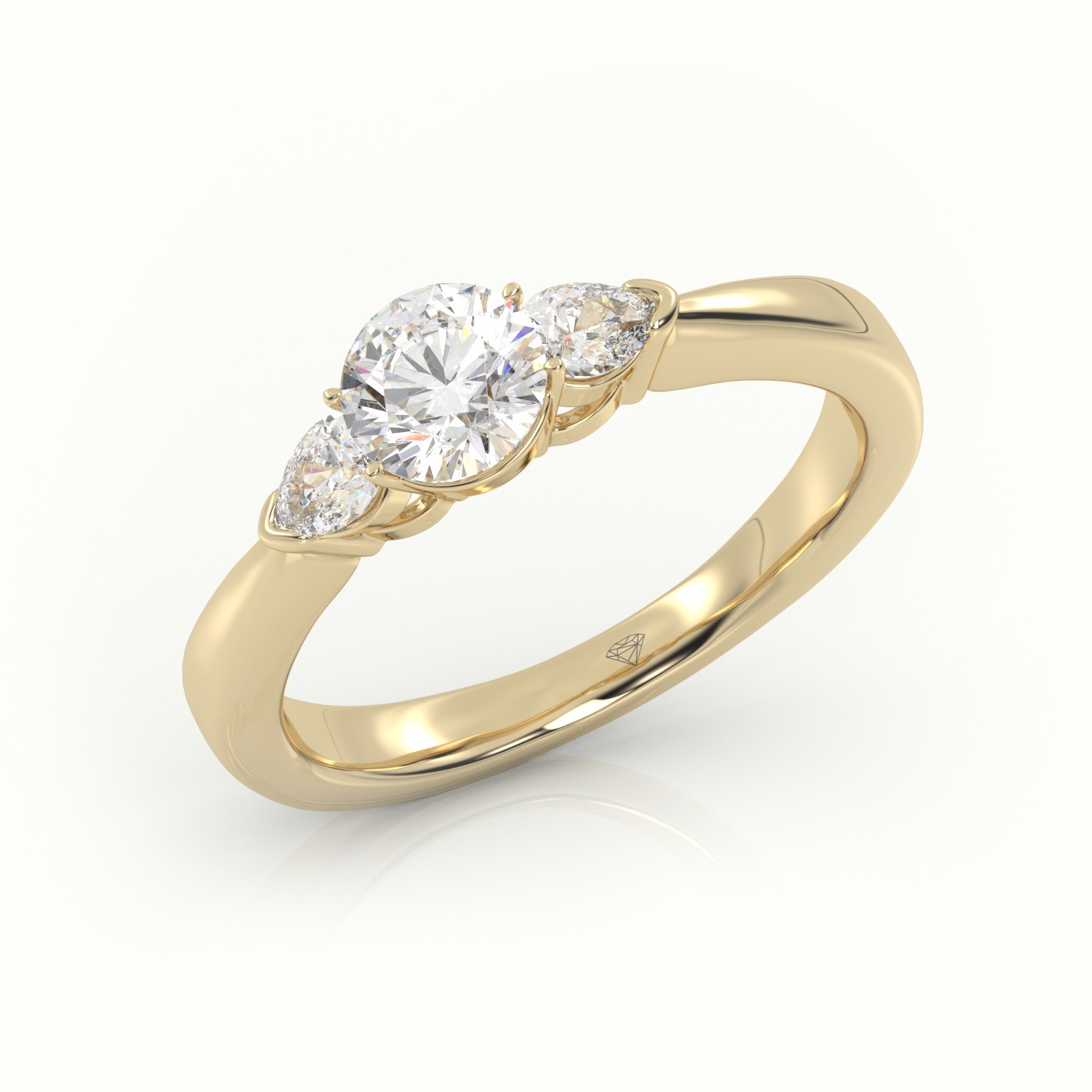 10K YELLOW GOLD ROUND CUT DIAMOND 4 PRONGS PEAR SIDE STONE ENGAGEMENT RING