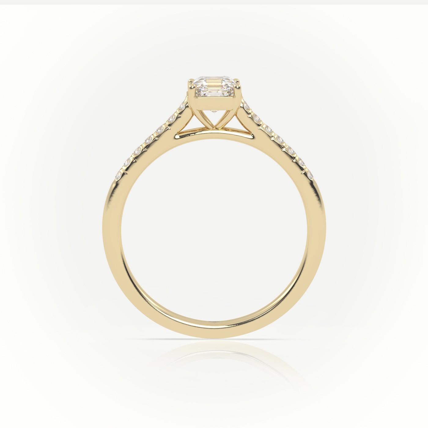 10K YELLOW GOLD ASSCHER CUT DIAMOND 4 PRONGS PAVE SETTING ENGAGEMENT RING