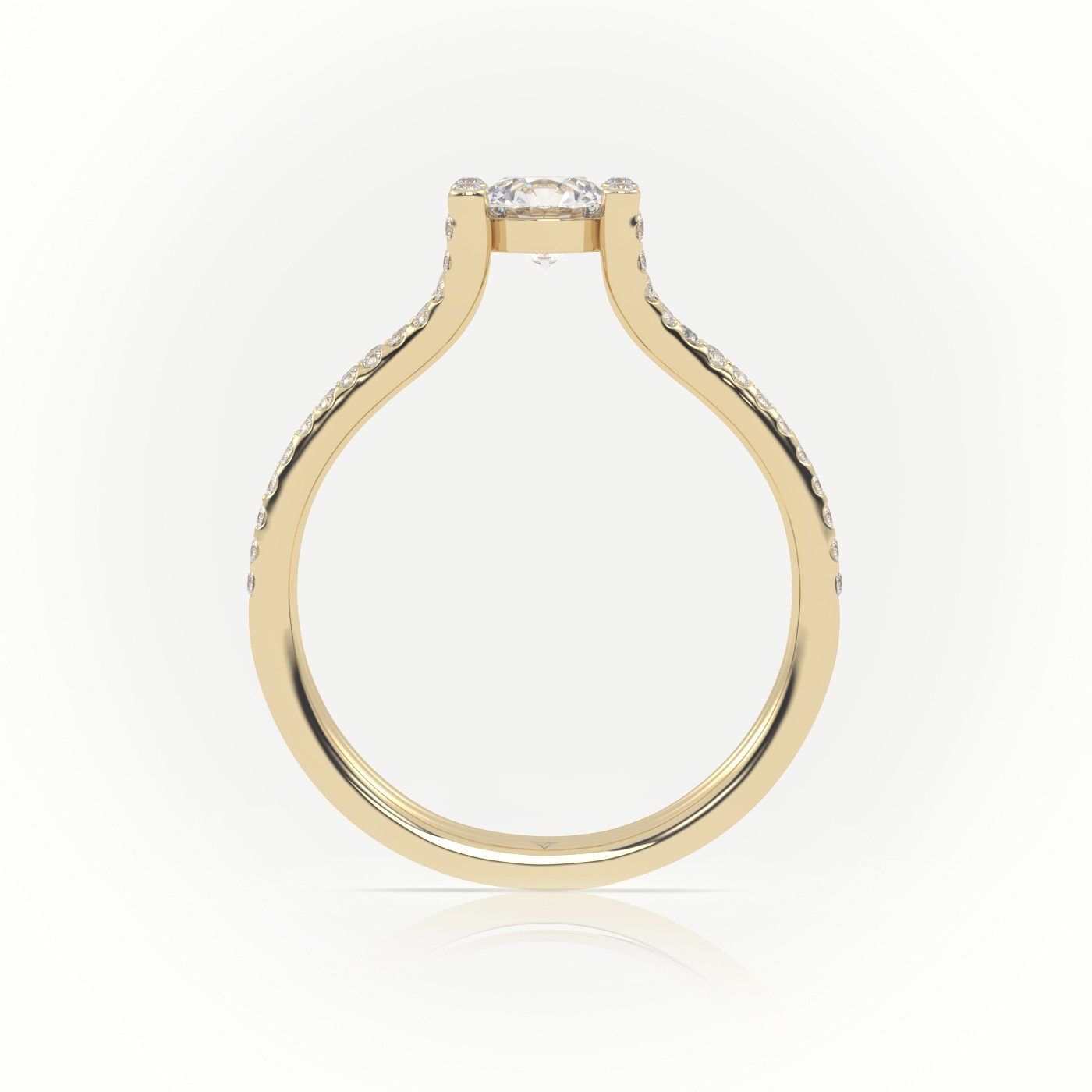 10K YELLOW GOLD PRINCESS CUT DIAMOND 4 PRONGS PAVE SETTING ENGAGEMENT RING