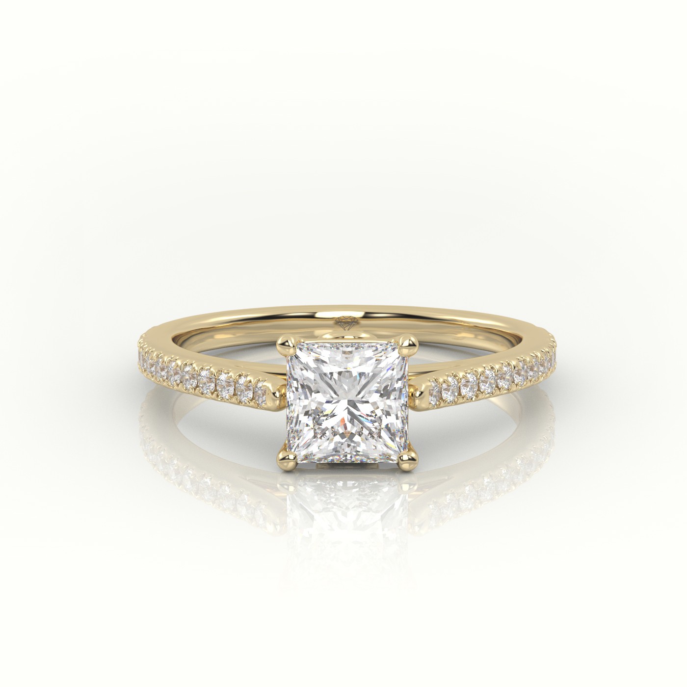 10K YELLOW GOLD PRINCESS CUT DIAMOND 4 PRONGS PAVE SETTING ENGAGEMENT RING