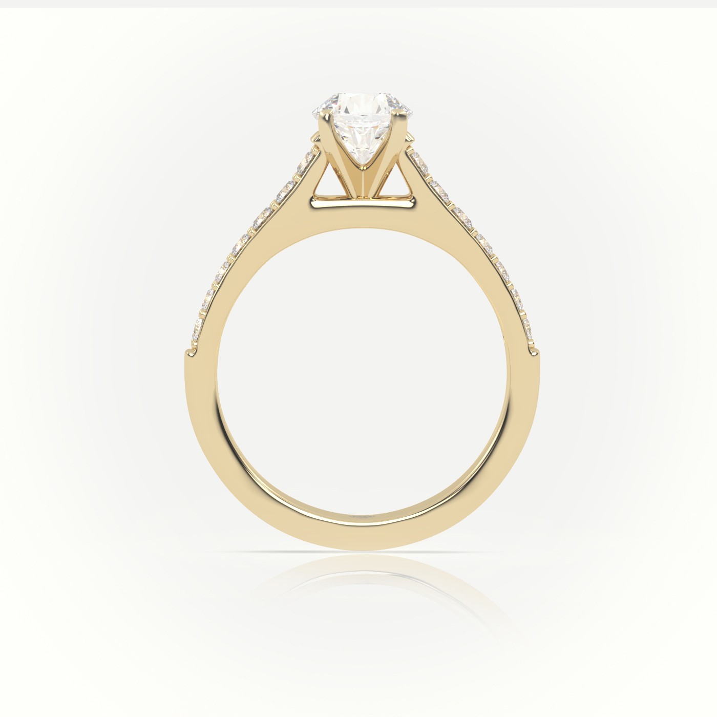 10K YELLOW GOLD ROUND-CUT DIAMOND 4 PRONG PAVE SETTING ENGAGEMENT RING