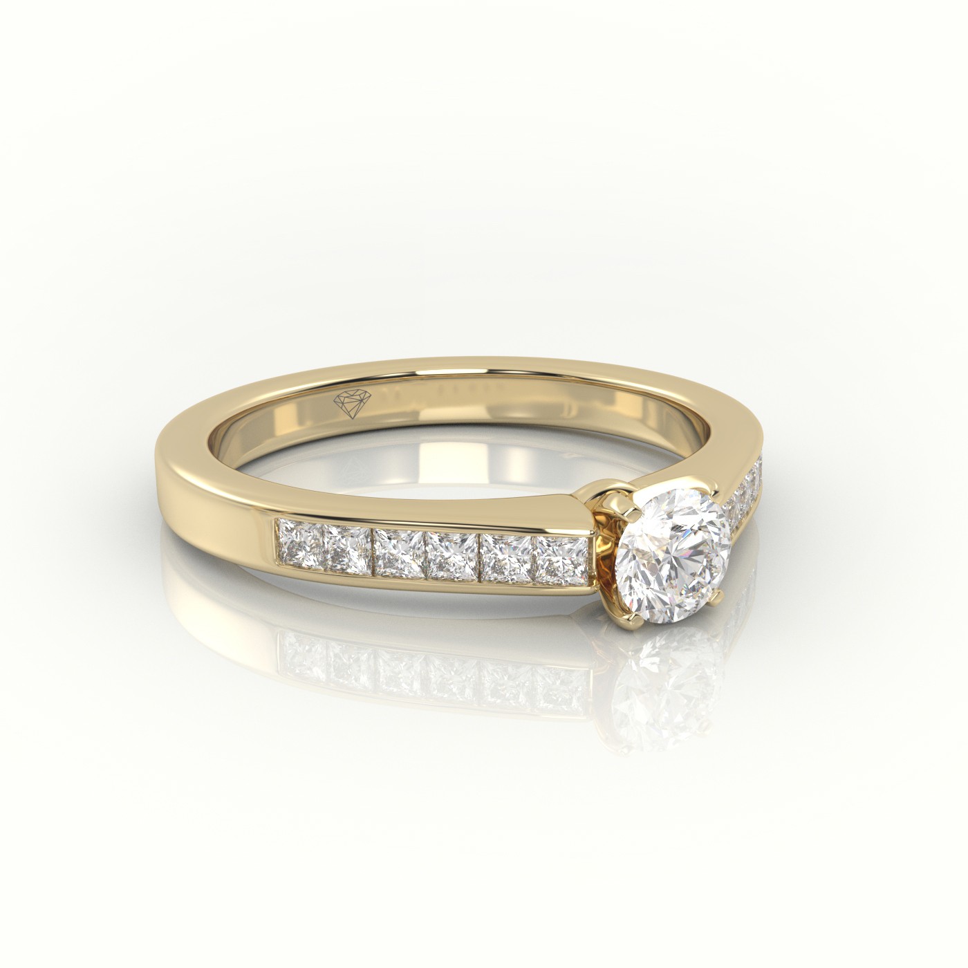 10K YELLOW GOLD ROUND-CUT DIAMOND 4 PRONG CHANNEL SETTING ENGAGEMENT RING