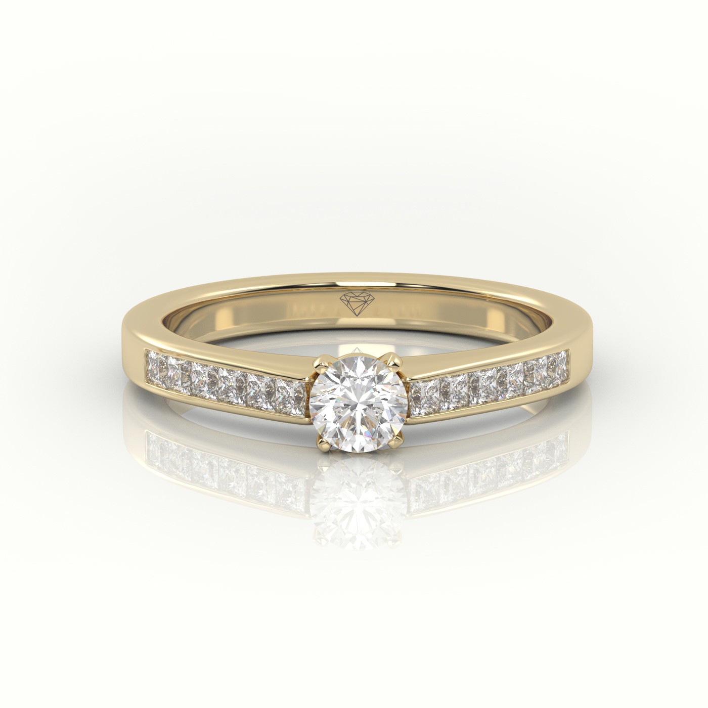 10K YELLOW GOLD ROUND-CUT DIAMOND 4 PRONG CHANNEL SETTING ENGAGEMENT RING