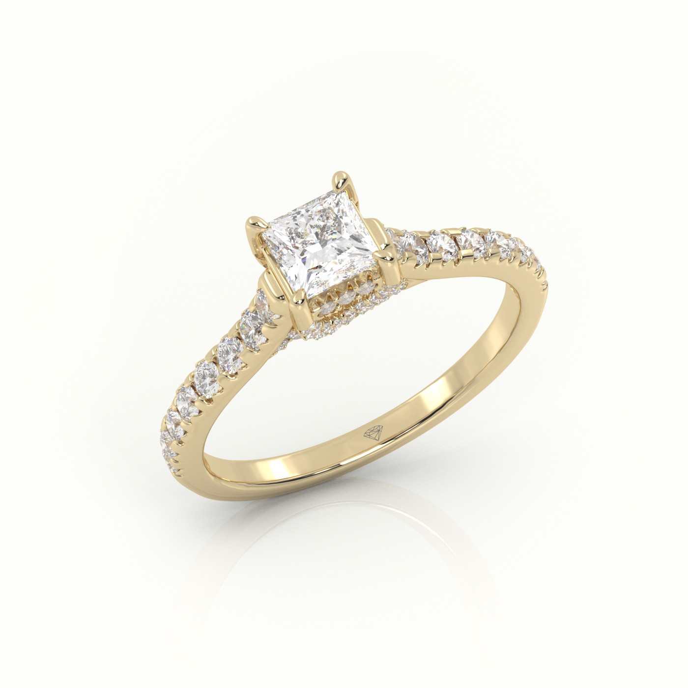 10K YELLOW GOLD PRINCESS CUT DIAMOND 4 PRONGS SCALLOP SETTING ENGAGEMENT RING