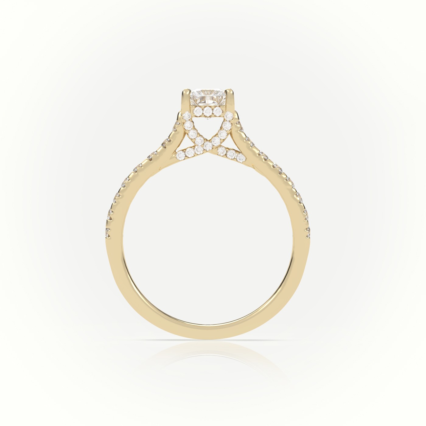 10K YELLOW GOLD PRINCESS CUT DIAMOND 4 PRONGS SCALLOP SETTING ENGAGEMENT RING