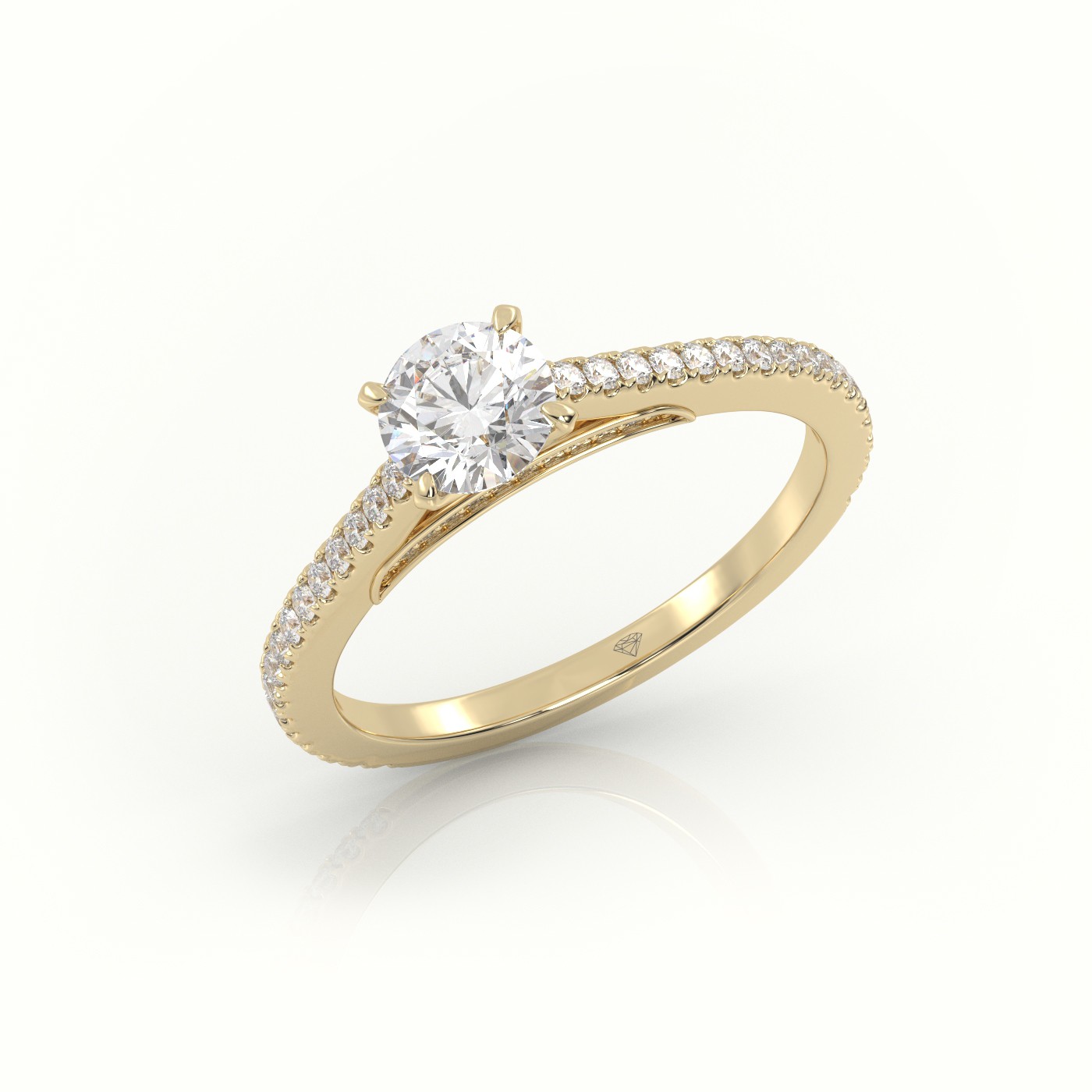 10K YELLOW GOLD BRILLIANT ROUND CUT DIAMOND 4 PRONGS PAVE SETTING ENGAGEMENT RING