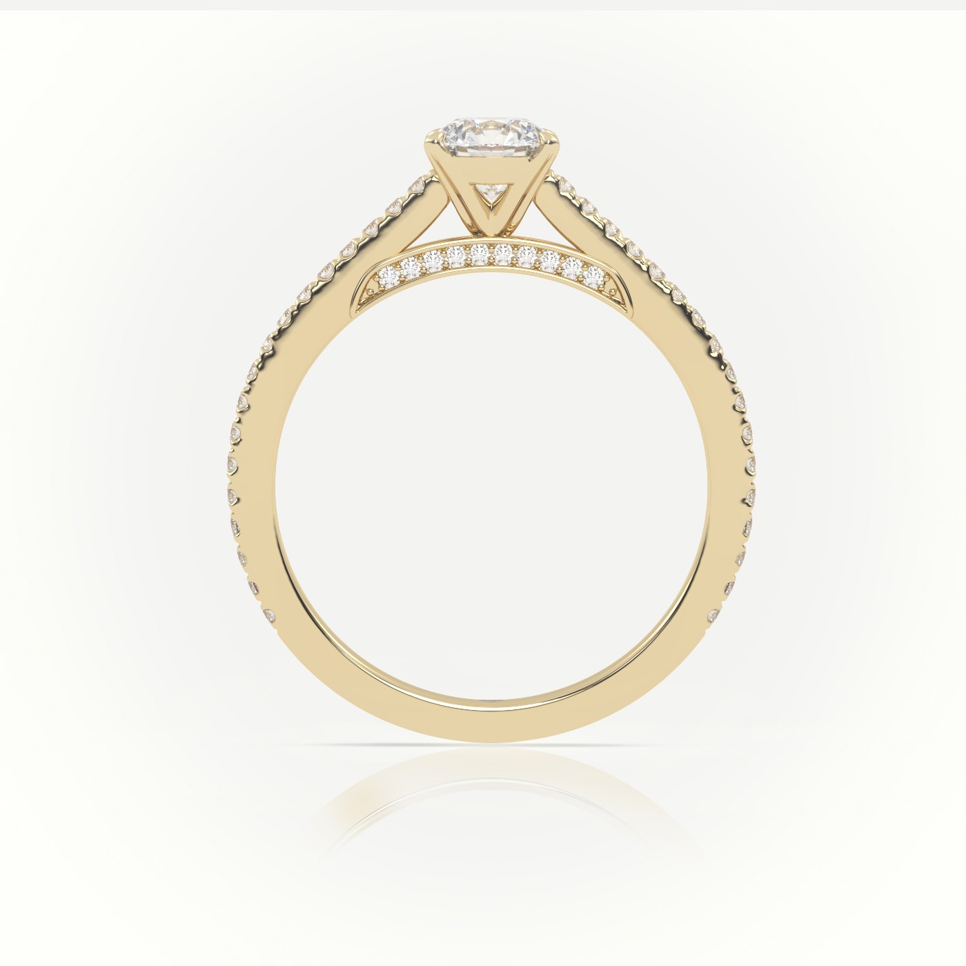 10K YELLOW GOLD BRILLIANT ROUND CUT DIAMOND 4 PRONGS PAVE SETTING ENGAGEMENT RING
