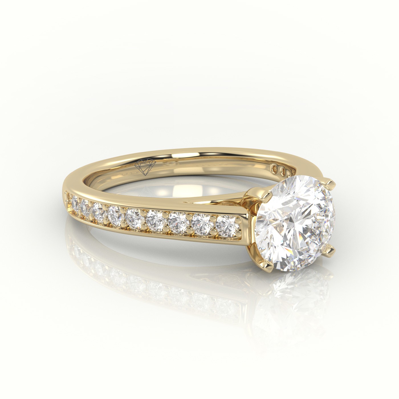10K YELLOW GOLD ROUND BRILIANT CUT DIAMOND 4 PRONGS CHANNEL SETTING ENGAGEMENT RING