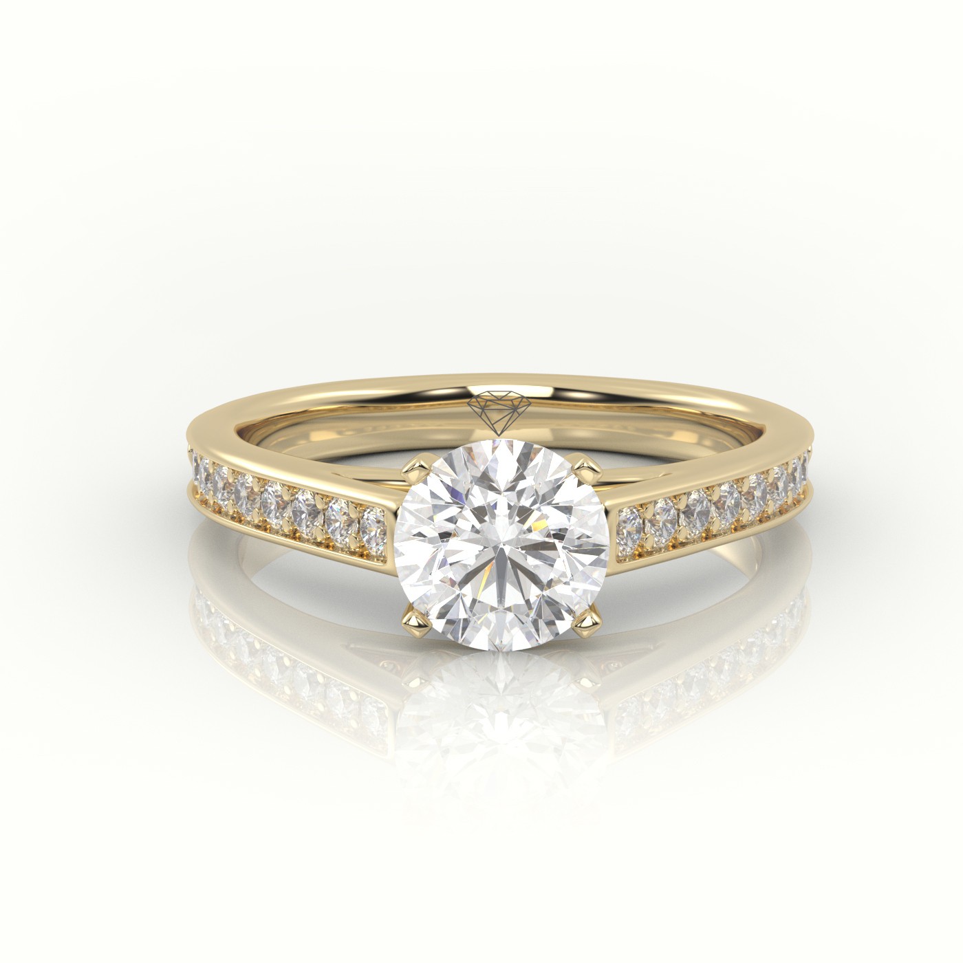 10K YELLOW GOLD ROUND BRILIANT CUT DIAMOND 4 PRONGS CHANNEL SETTING ENGAGEMENT RING