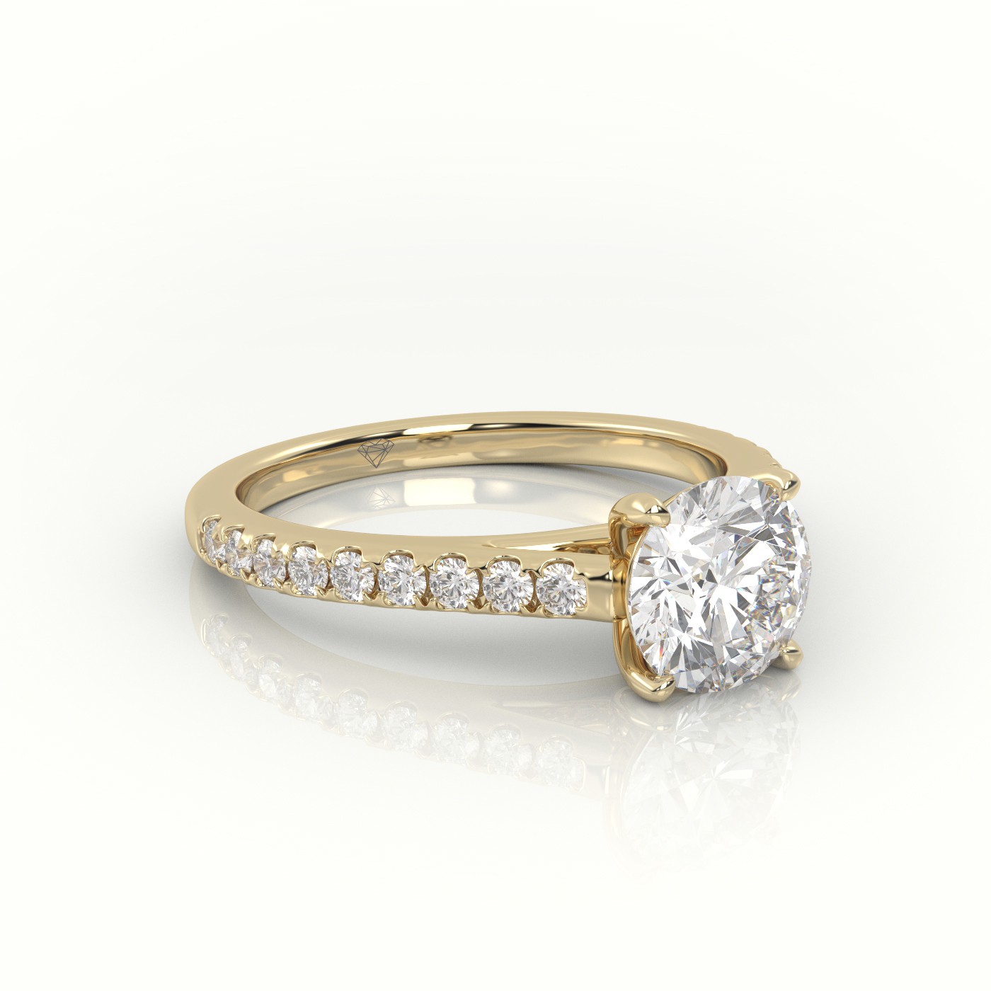 10K YELLOW GOLD ROUND CUT DIAMOND  PAVE SETTING ENGAGEMENT RING