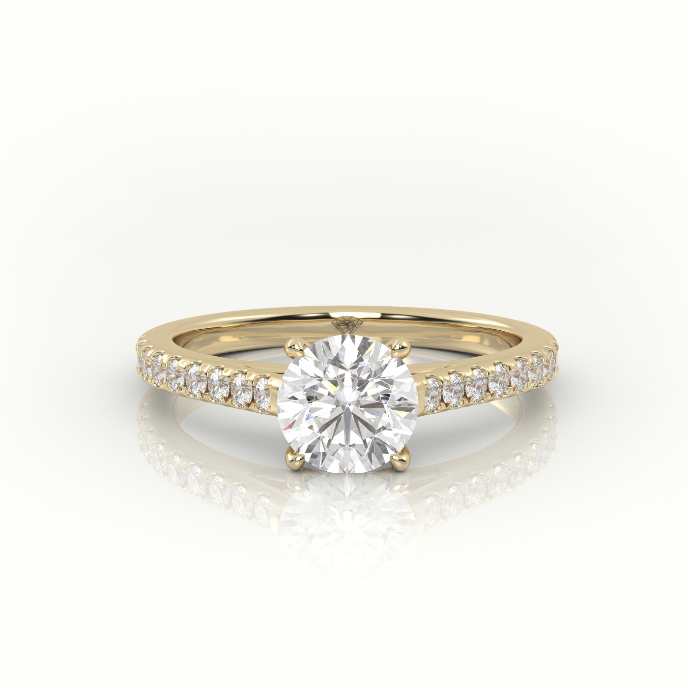 10K YELLOW GOLD ROUND CUT DIAMOND  PAVE SETTING ENGAGEMENT RING