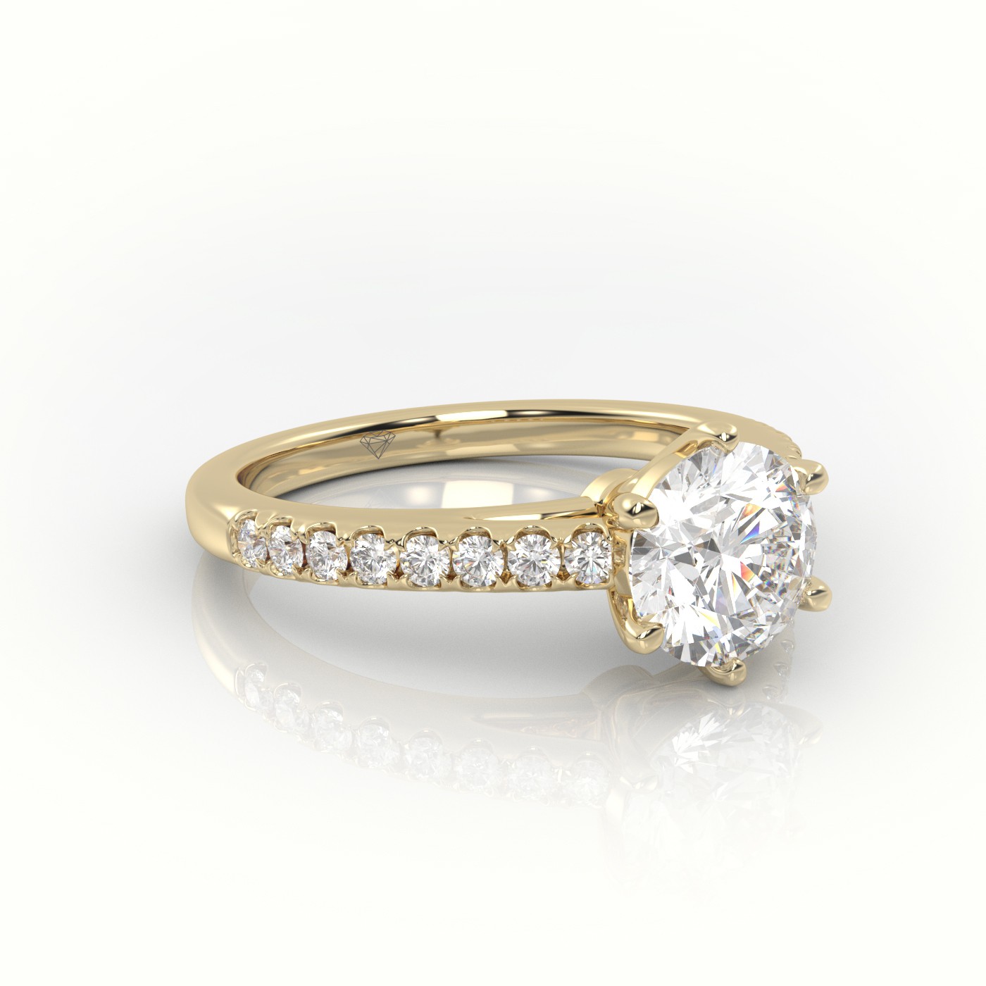 10K YELLOW GOLD ROUND CUT DIAMOND 6 PRONGS PAVE SETTING ENGAGEMENT RING