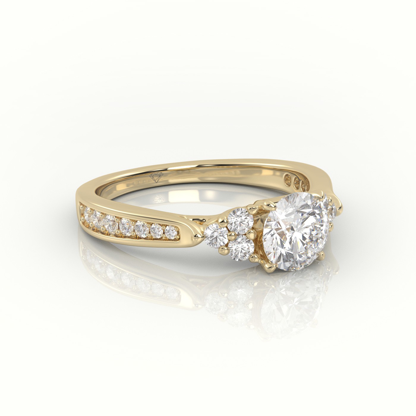 10K YELLOW GOLD ROUND CUT DIAMOND 8 PRONGS SIDE STONE DESIGNER ENGAGEMENT RING