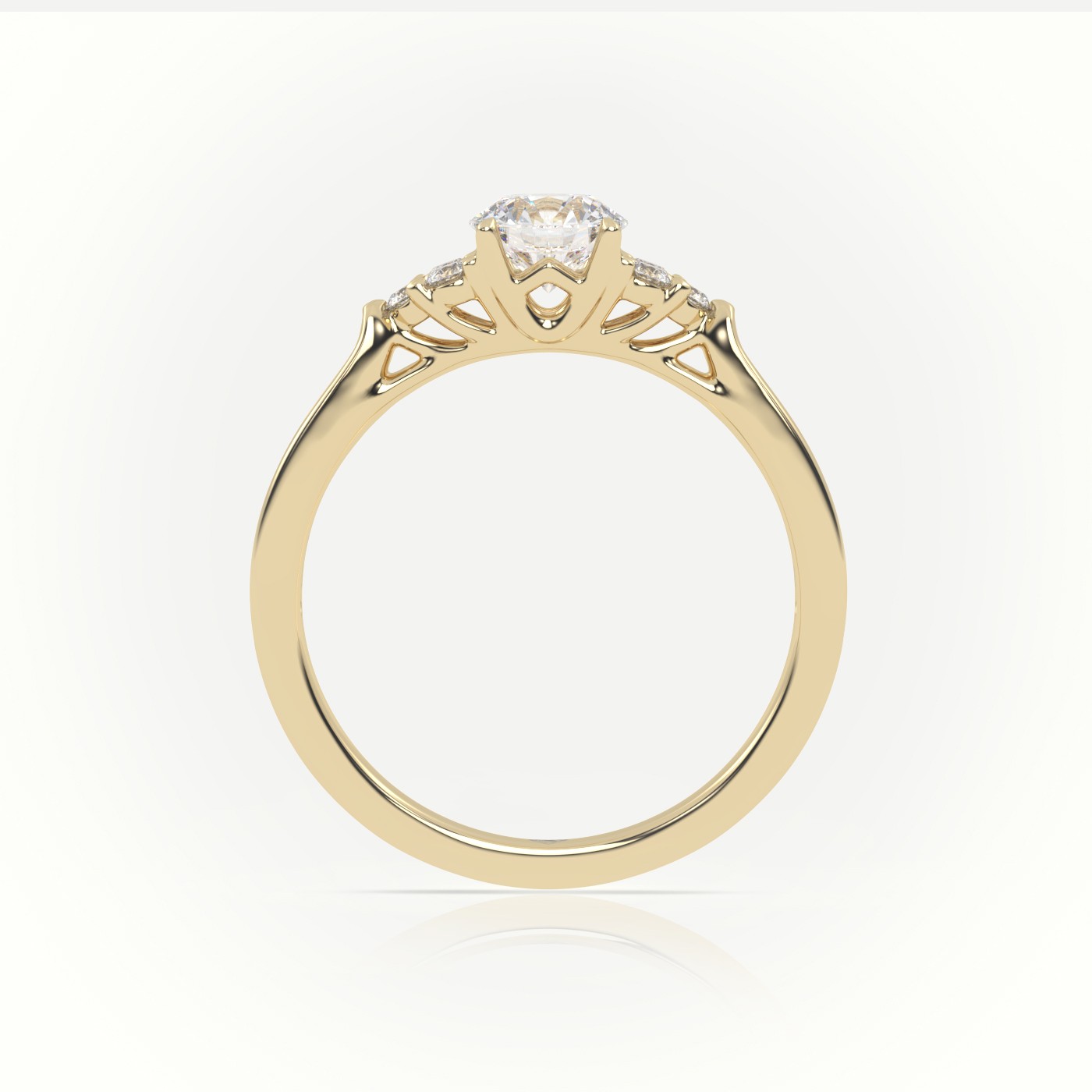 10K YELLOW GOLD ROUND CUT DIAMOND 8 PRONGS SIDE STONE DESIGNER ENGAGEMENT RING